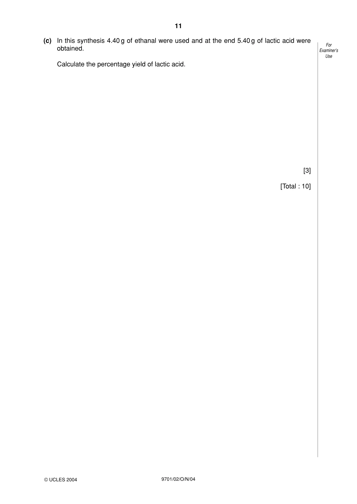 Cambridge A Level Chemistry 9701 2004 Oct/Nov Paper 2 · Variant 1 question paper, page 11 of 12