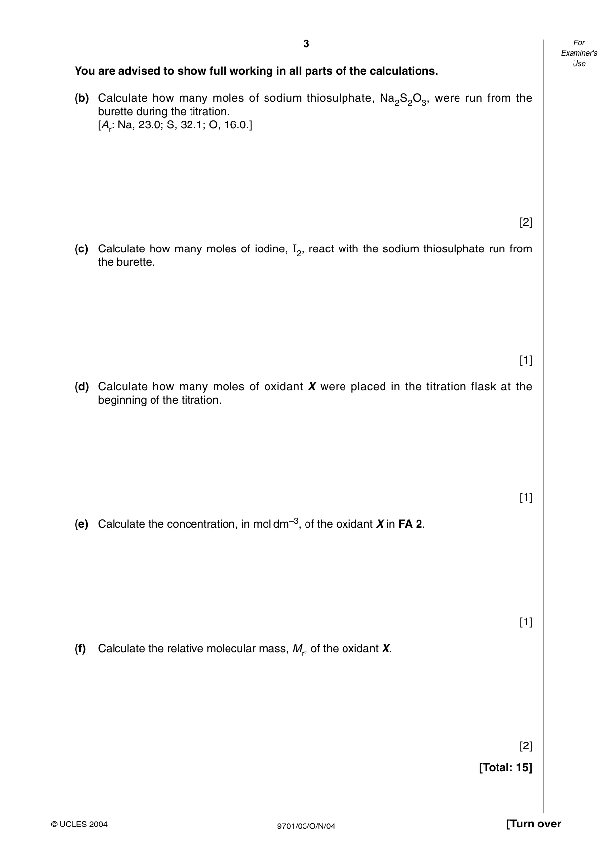Cambridge A Level Chemistry 9701 2004 Oct/Nov Paper 3 · Variant 1 question paper, page 3 of 8