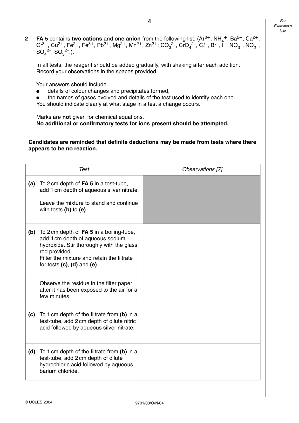 Cambridge A Level Chemistry 9701 2004 Oct/Nov Paper 3 · Variant 1 question paper, page 4 of 8