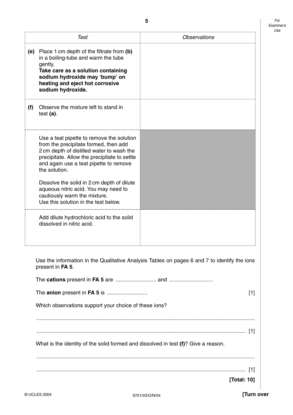 Cambridge A Level Chemistry 9701 2004 Oct/Nov Paper 3 · Variant 1 question paper, page 5 of 8