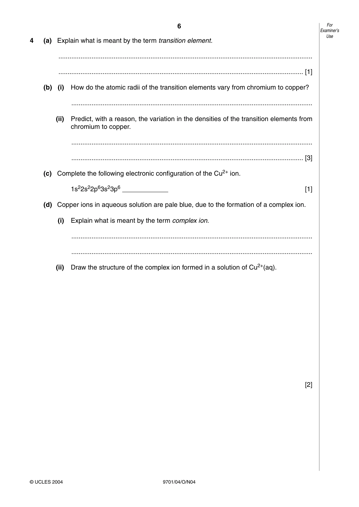 Cambridge A Level Chemistry 9701 2004 Oct/Nov Paper 4 · Variant 1 question paper, page 6 of 12