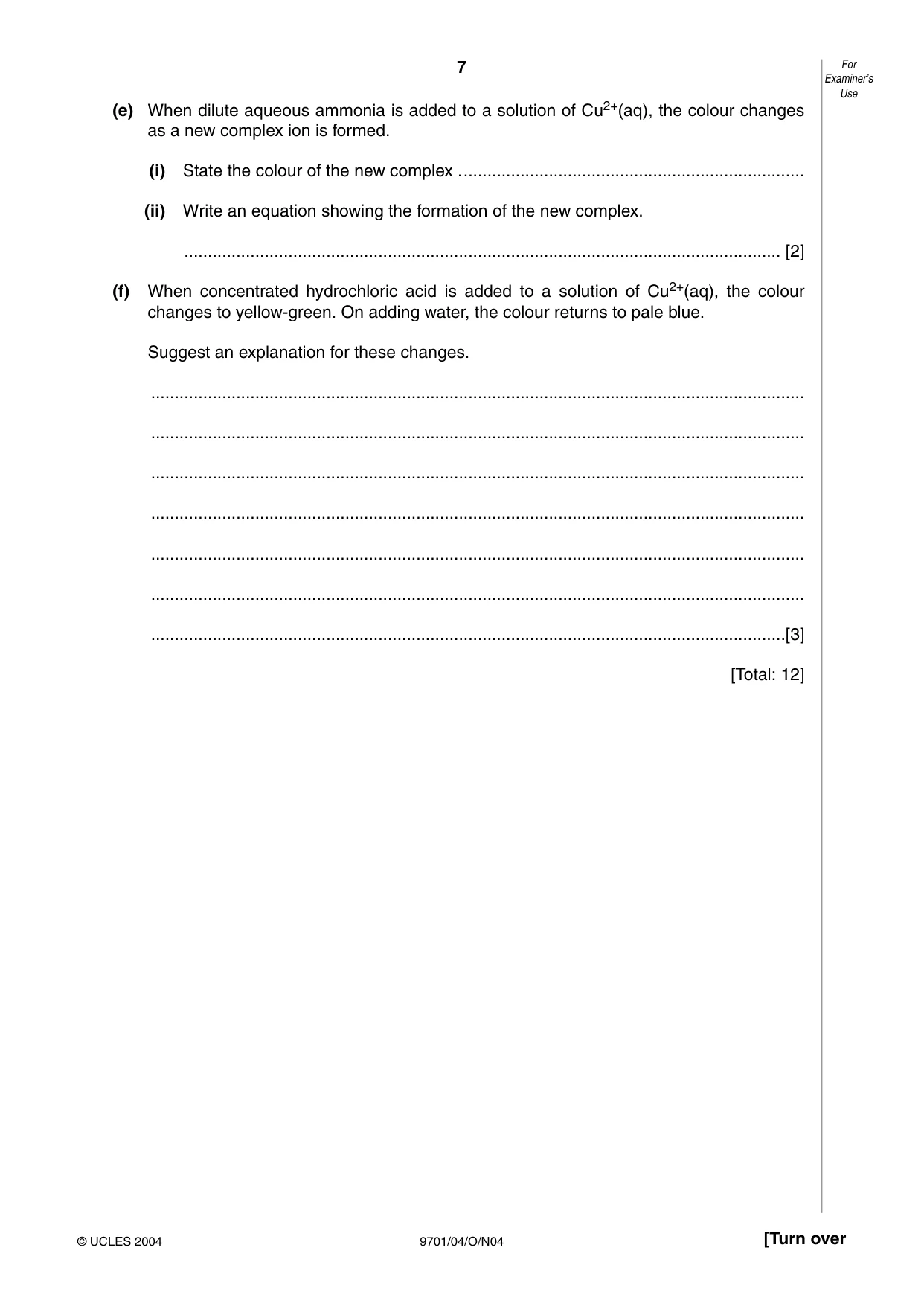 Cambridge A Level Chemistry 9701 2004 Oct/Nov Paper 4 · Variant 1 question paper, page 7 of 12