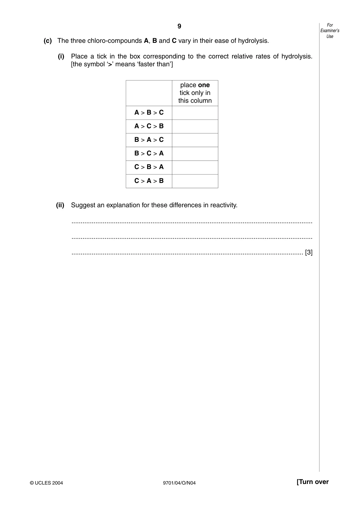 Cambridge A Level Chemistry 9701 2004 Oct/Nov Paper 4 · Variant 1 question paper, page 9 of 12