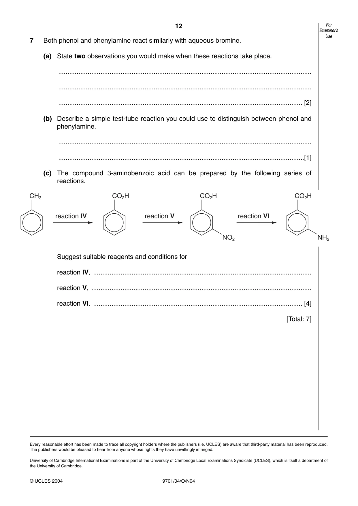 Cambridge A Level Chemistry 9701 2004 Oct/Nov Paper 4 · Variant 1 question paper, page 12 of 12