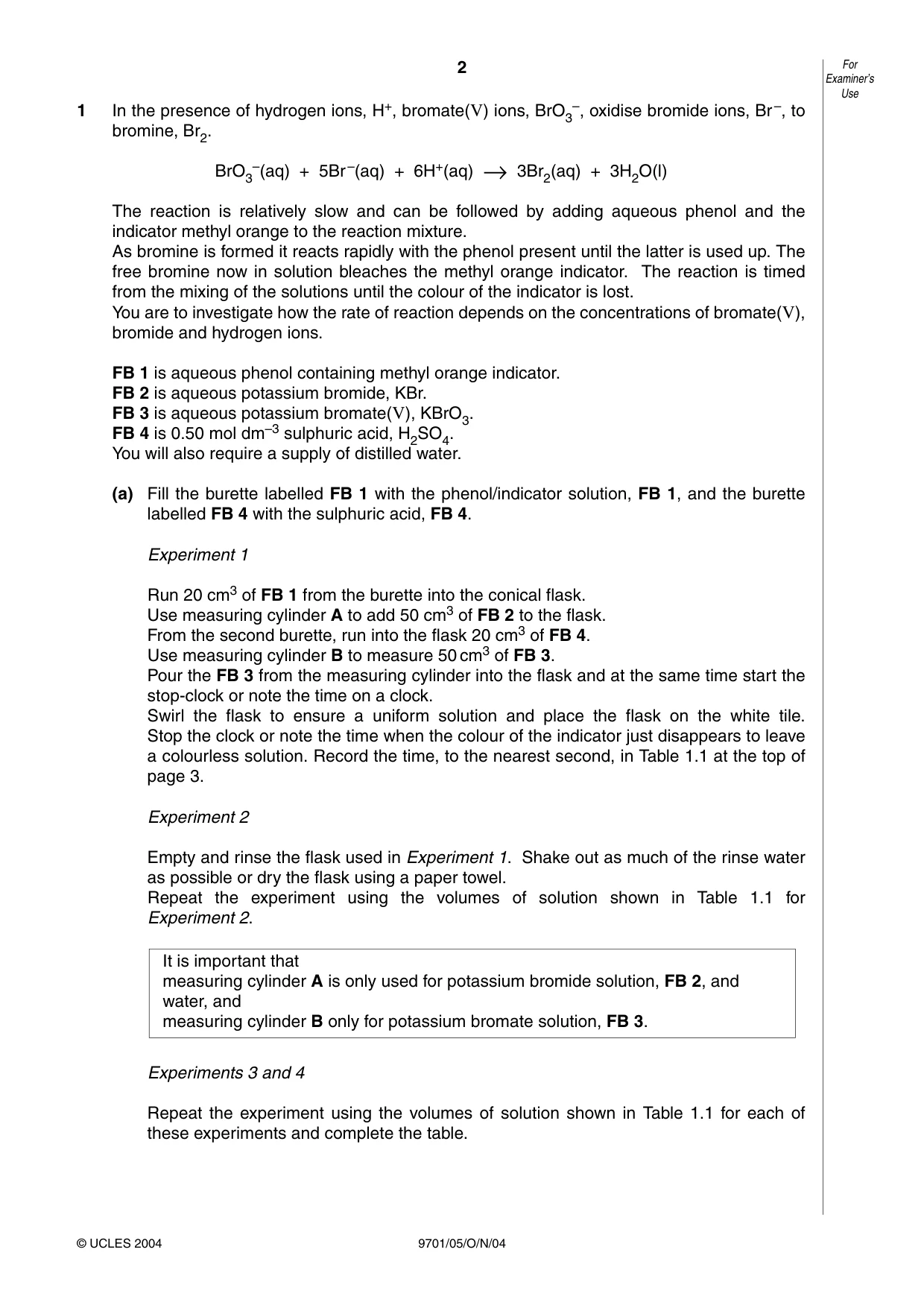 Cambridge A Level Chemistry 9701 2004 Oct/Nov Paper 5 · Variant 1 question paper, page 2 of 8