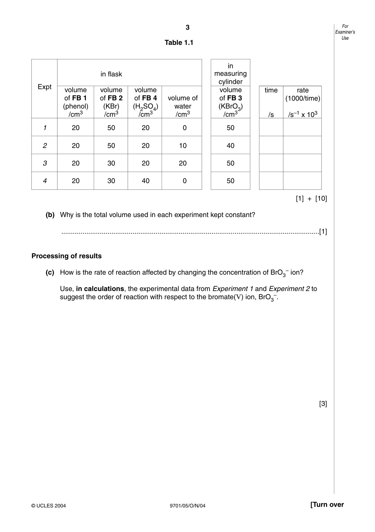 Cambridge A Level Chemistry 9701 2004 Oct/Nov Paper 5 · Variant 1 question paper, page 3 of 8