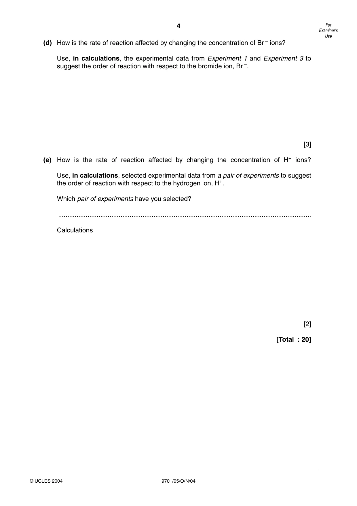 Cambridge A Level Chemistry 9701 2004 Oct/Nov Paper 5 · Variant 1 question paper, page 4 of 8