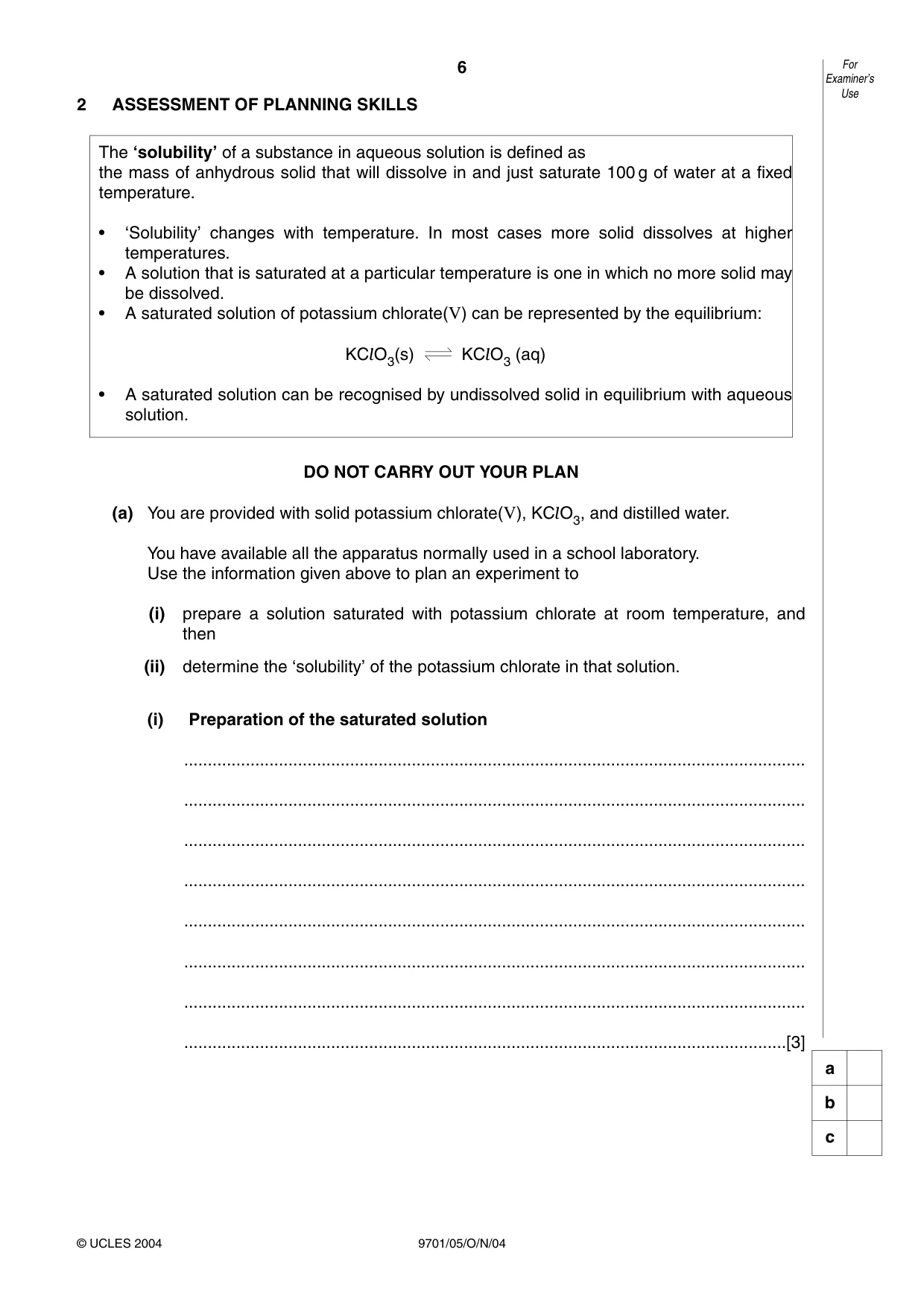 Cambridge A Level Chemistry 9701 2004 Oct/Nov Paper 5 · Variant 1 question paper, page 6 of 8