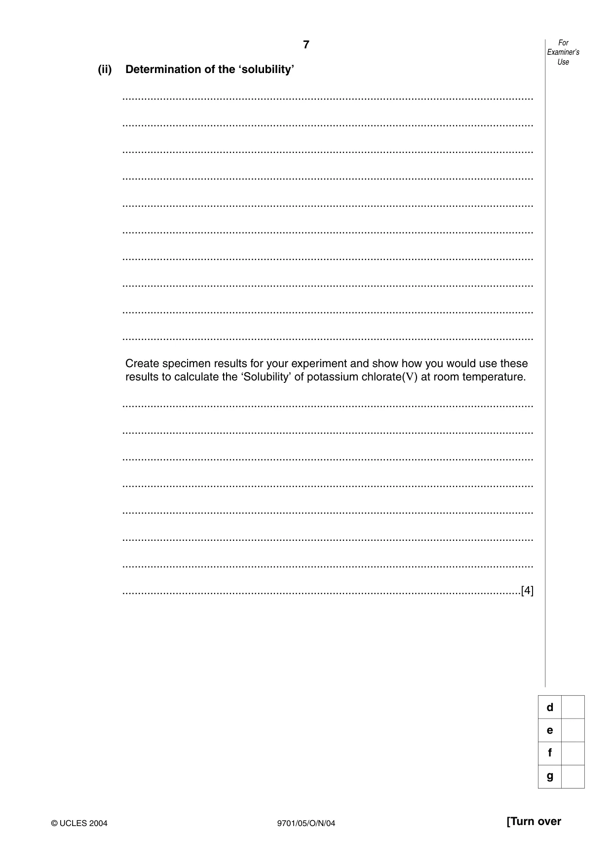 Cambridge A Level Chemistry 9701 2004 Oct/Nov Paper 5 · Variant 1 question paper, page 7 of 8