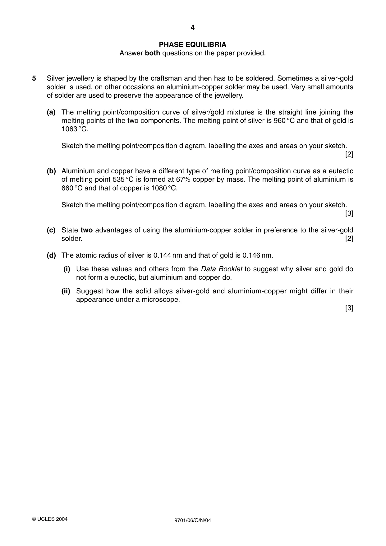 Cambridge A Level Chemistry 9701 2004 Oct/Nov Paper 6 · Variant 1 question paper, page 4 of 8