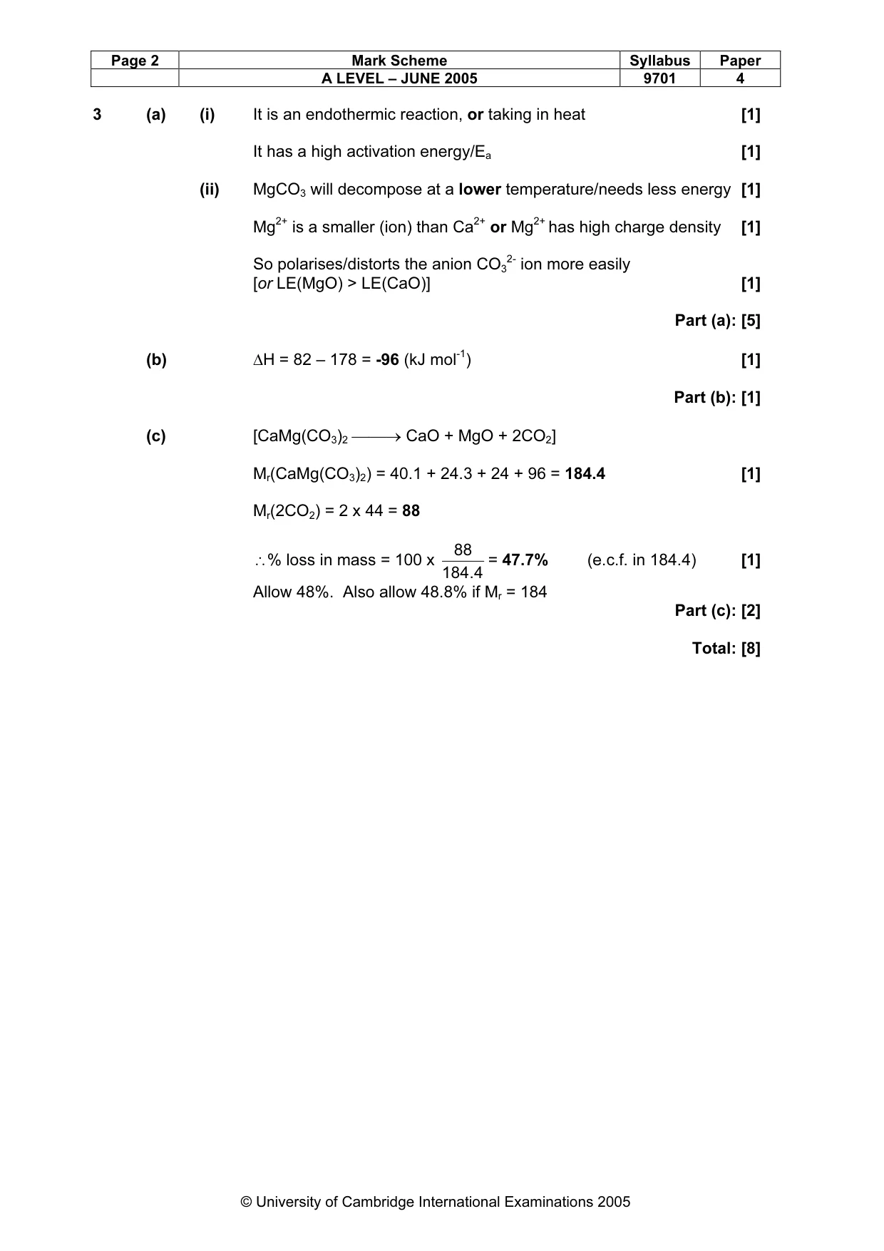 Mark scheme, page 5 of 8