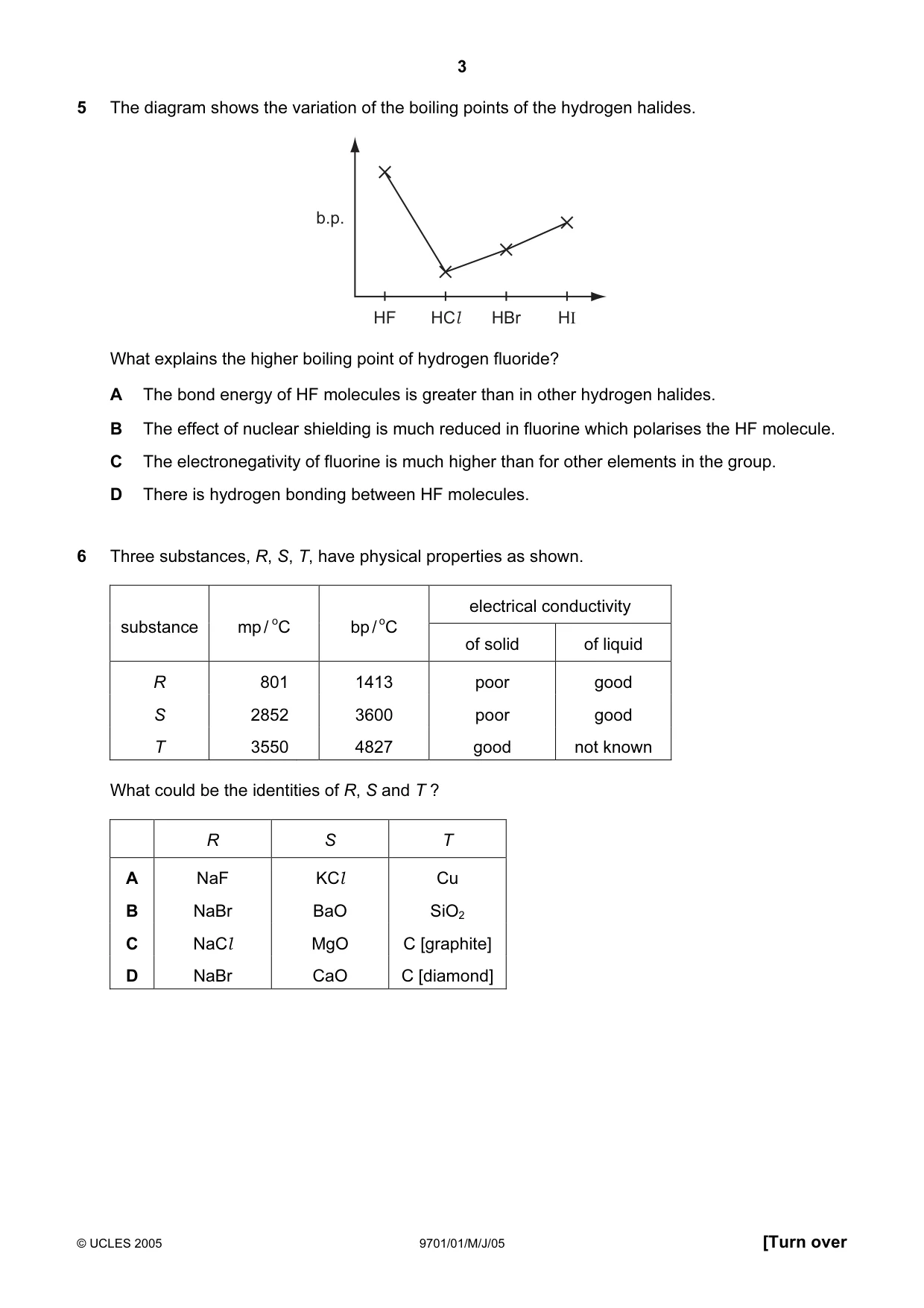 Cambridge A Level Chemistry 9701 2005 May/June Paper 1 · Variant 1 question paper, page 3 of 16