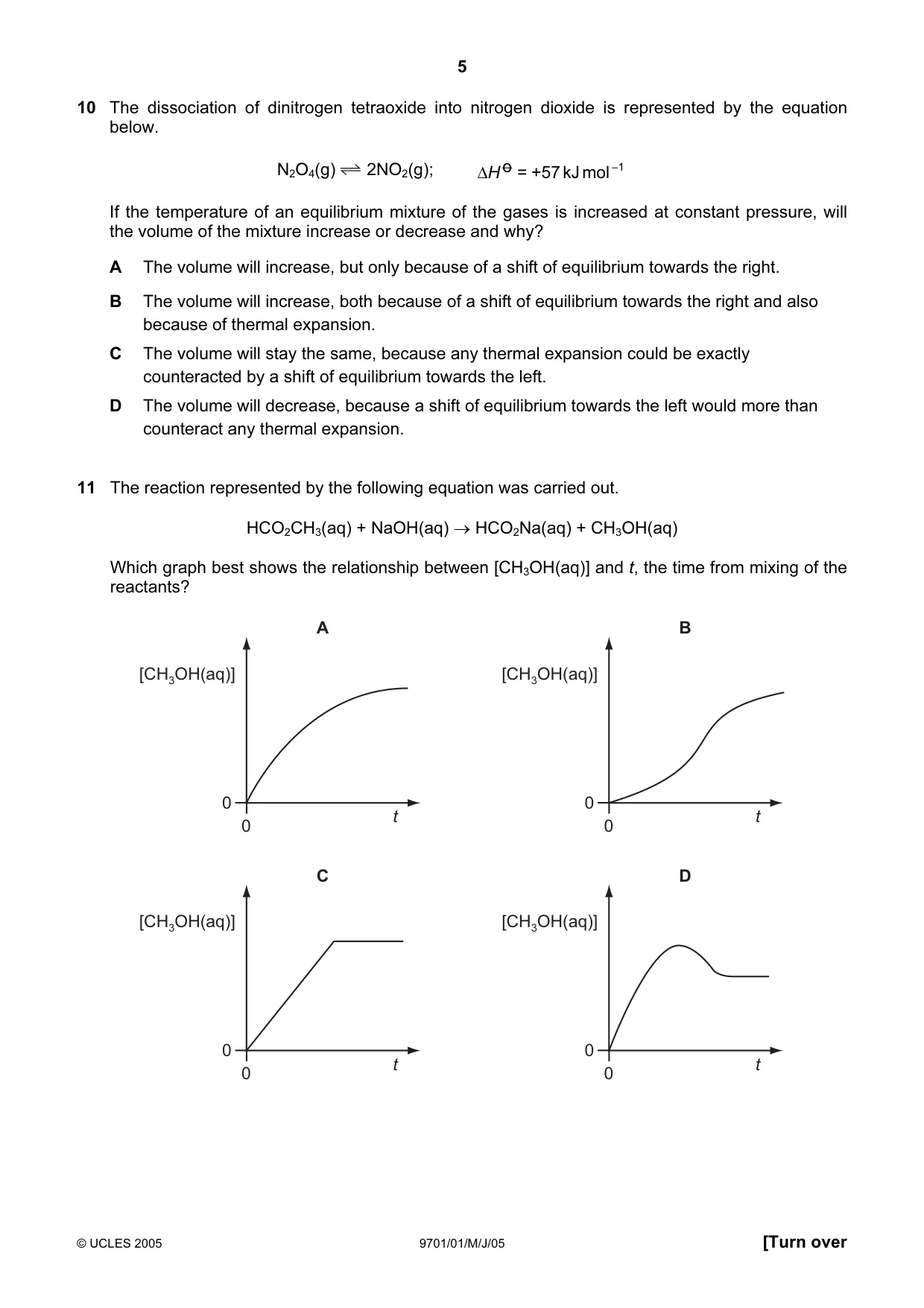 Cambridge A Level Chemistry 9701 2005 May/June Paper 1 · Variant 1 question paper, page 5 of 16