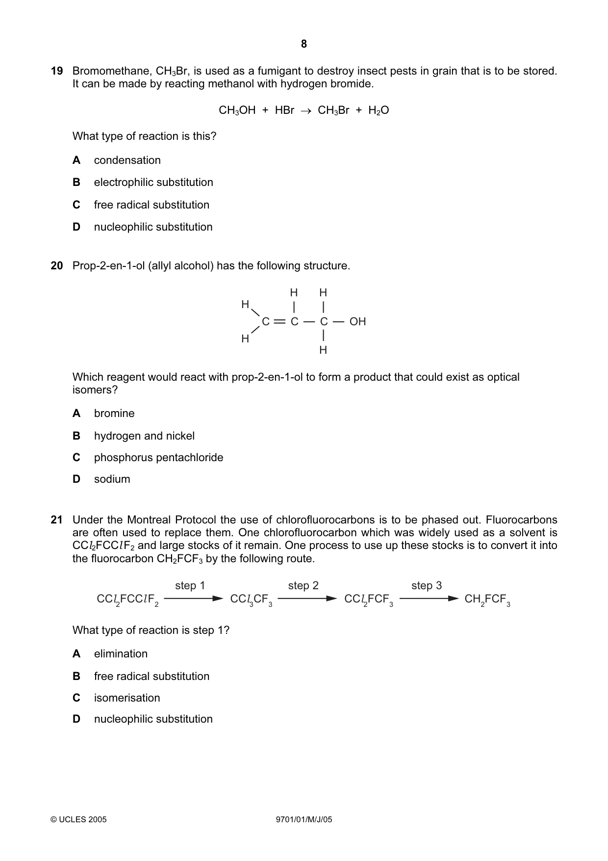 Cambridge A Level Chemistry 9701 2005 May/June Paper 1 · Variant 1 question paper, page 8 of 16