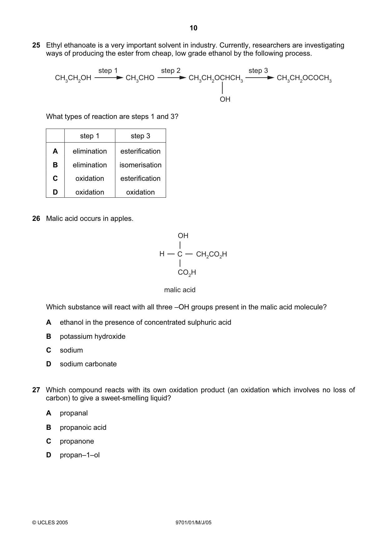 Cambridge A Level Chemistry 9701 2005 May/June Paper 1 · Variant 1 question paper, page 10 of 16
