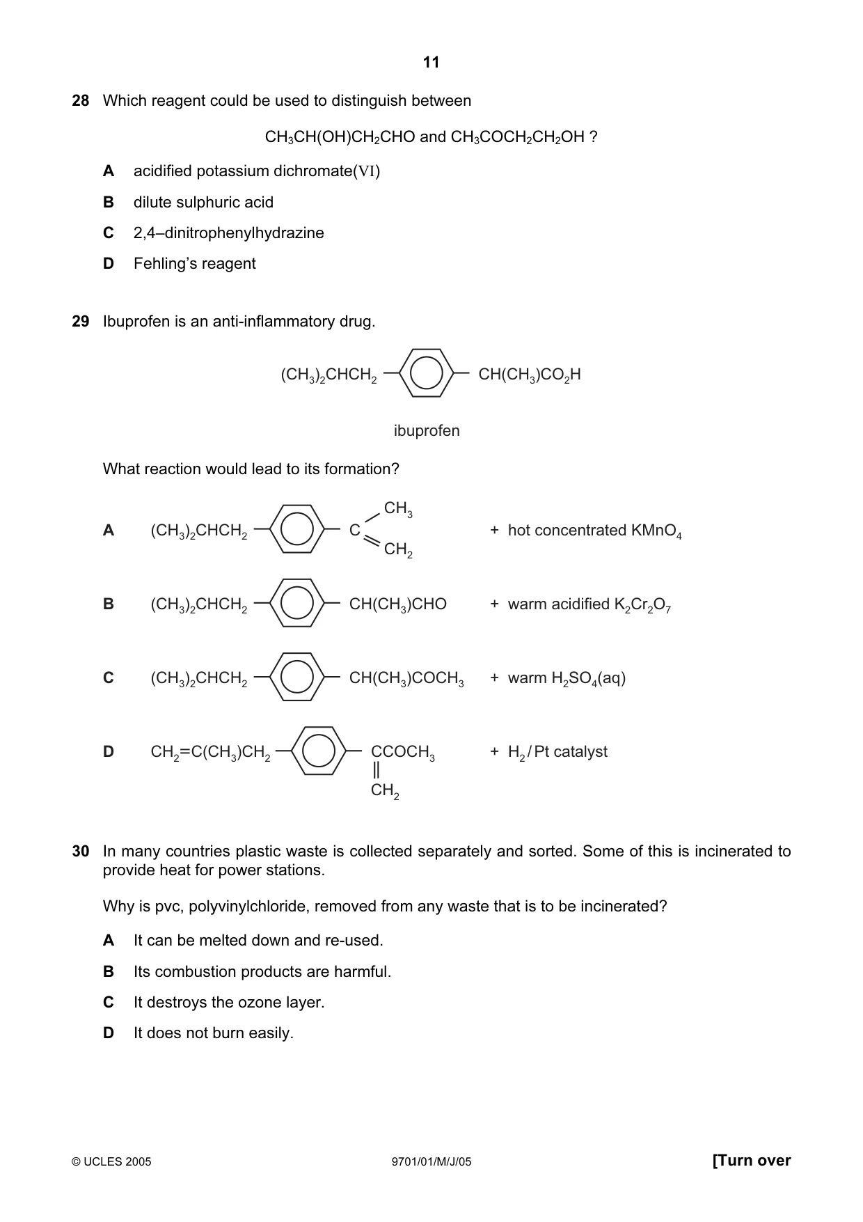 Cambridge A Level Chemistry 9701 2005 May/June Paper 1 · Variant 1 question paper, page 11 of 16