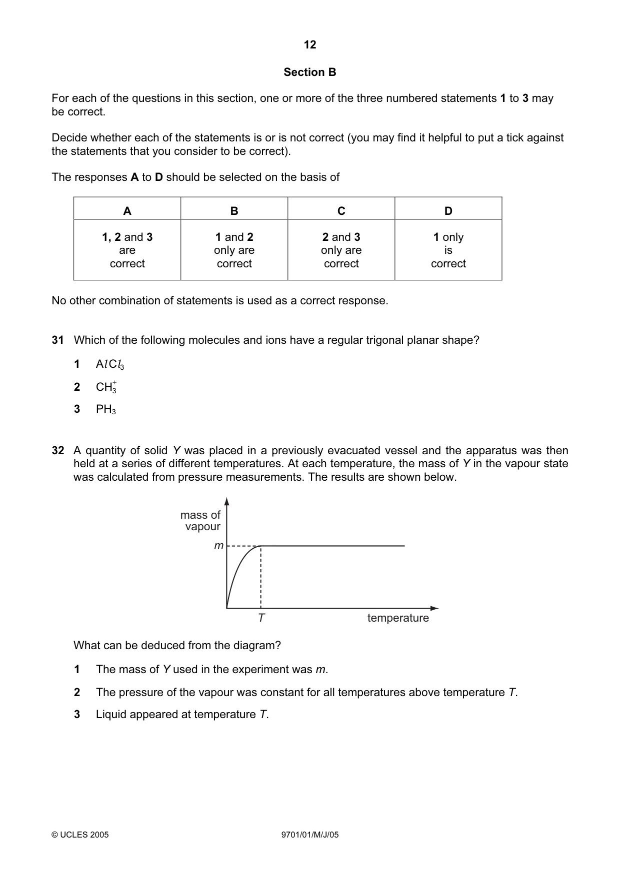 Cambridge A Level Chemistry 9701 2005 May/June Paper 1 · Variant 1 question paper, page 12 of 16
