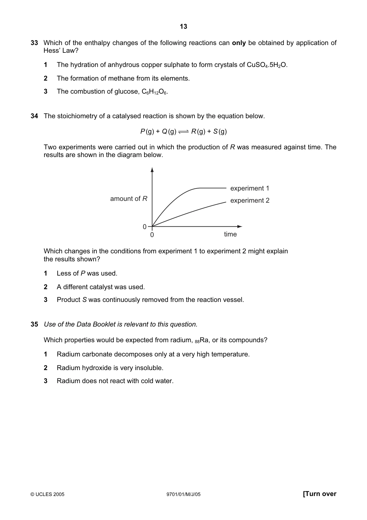 Cambridge A Level Chemistry 9701 2005 May/June Paper 1 · Variant 1 question paper, page 13 of 16