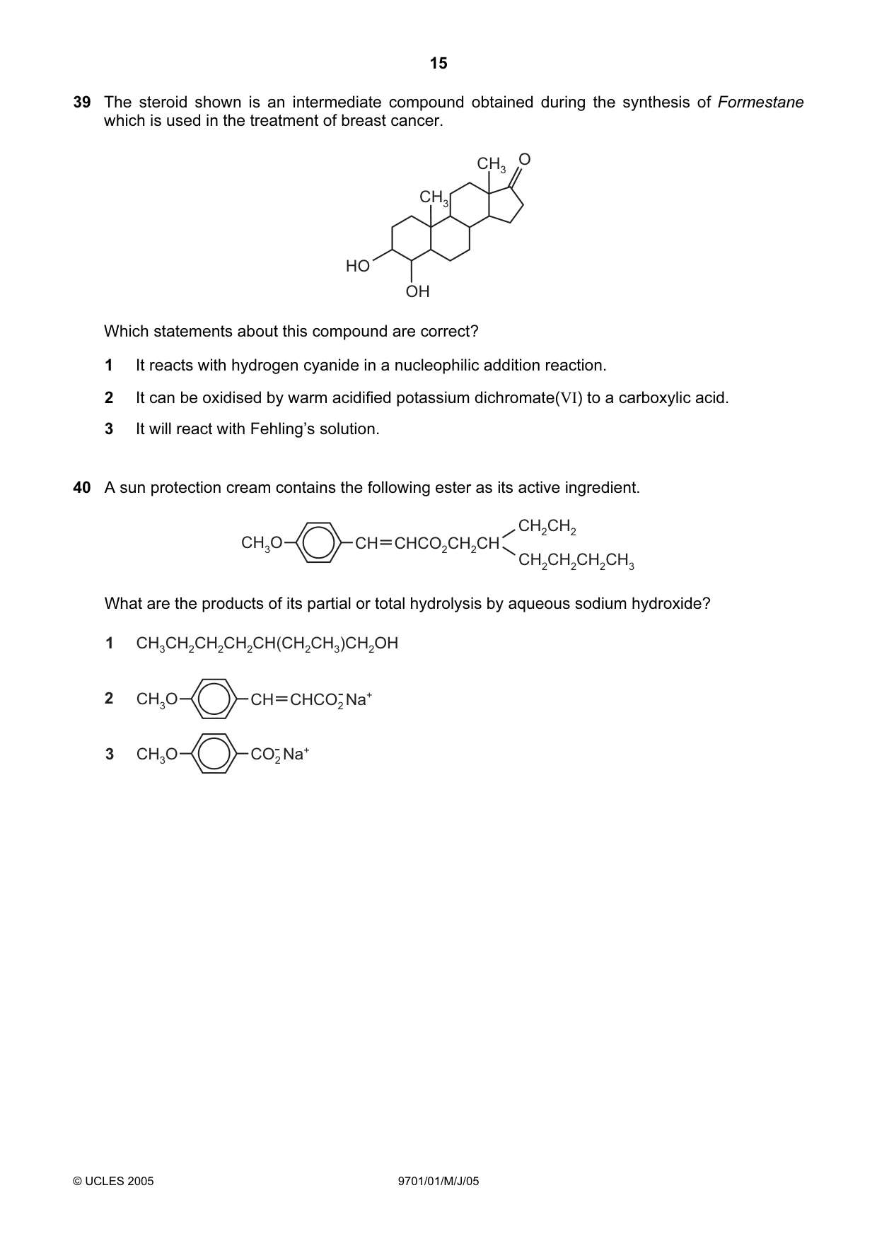 Cambridge A Level Chemistry 9701 2005 May/June Paper 1 · Variant 1 question paper, page 15 of 16