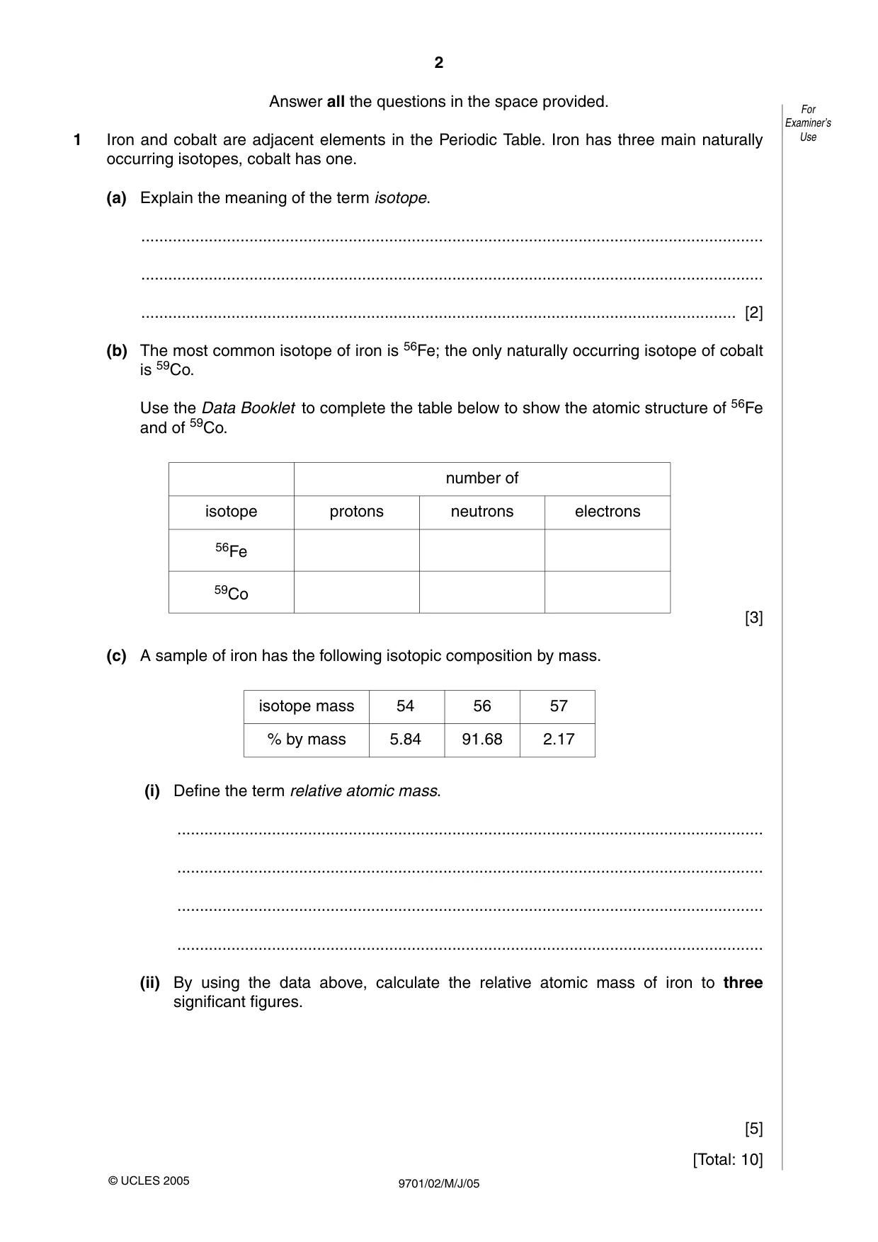Cambridge A Level Chemistry 9701 2005 May/June Paper 2 · Variant 1 question paper, page 2 of 12