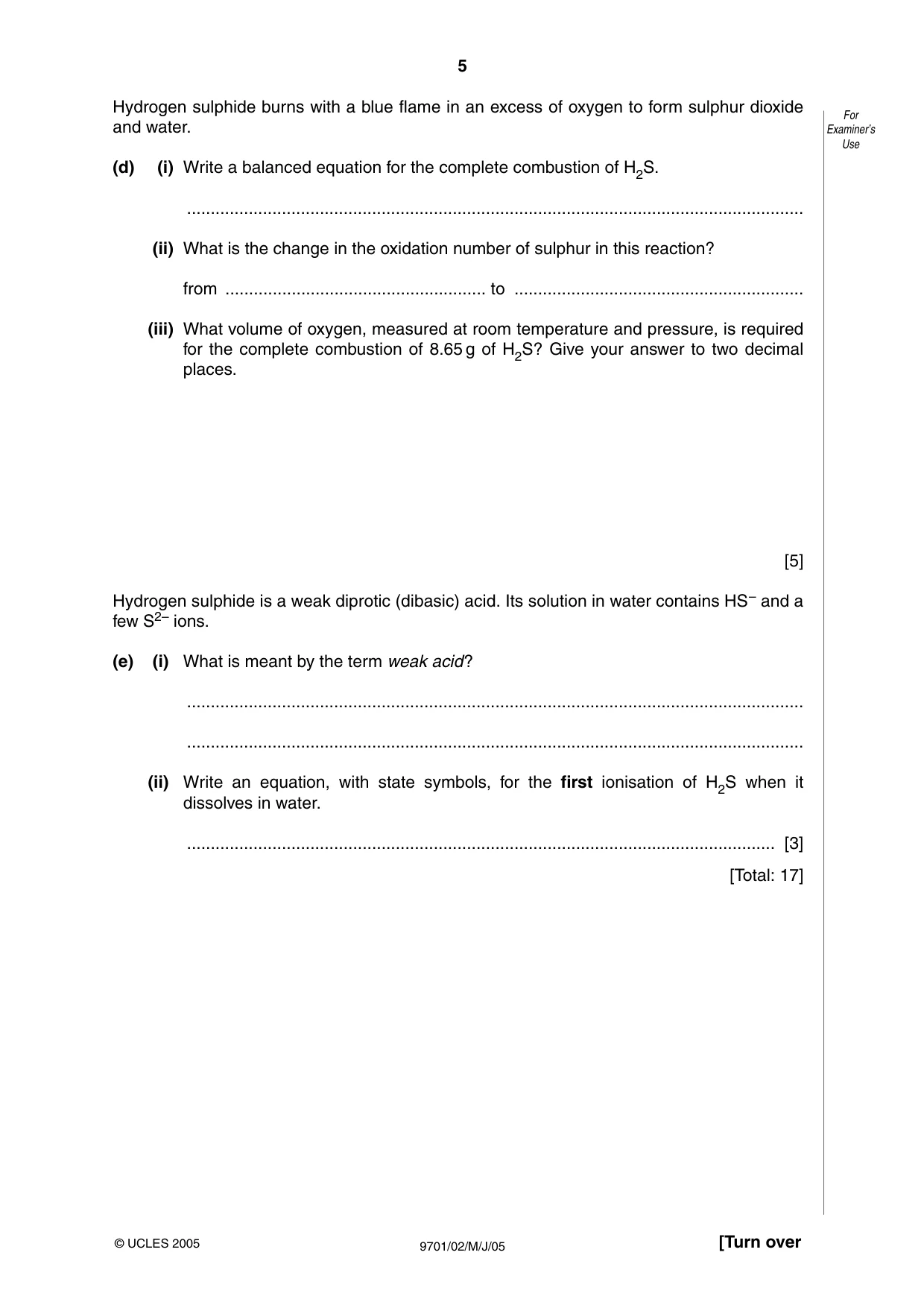 Cambridge A Level Chemistry 9701 2005 May/June Paper 2 · Variant 1 question paper, page 5 of 12