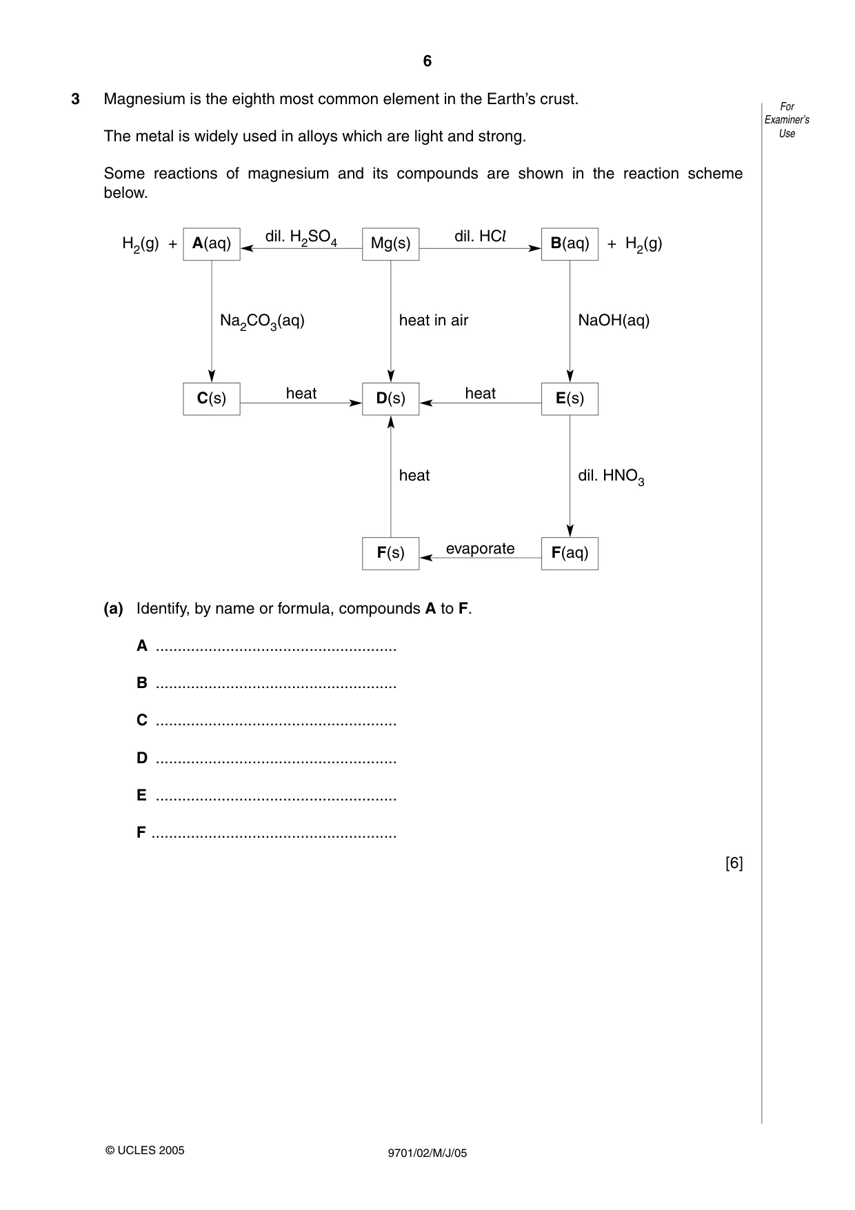 Cambridge A Level Chemistry 9701 2005 May/June Paper 2 · Variant 1 question paper, page 6 of 12