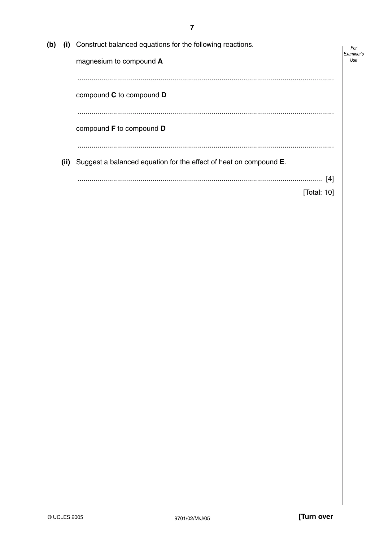 Cambridge A Level Chemistry 9701 2005 May/June Paper 2 · Variant 1 question paper, page 7 of 12