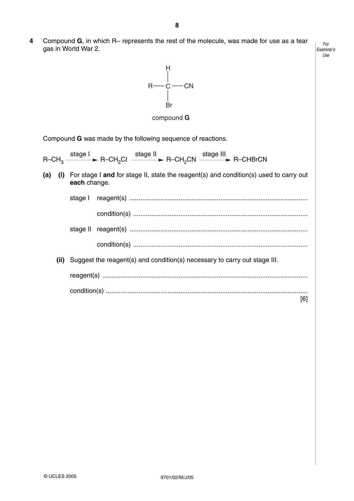 Cambridge A Level Chemistry 9701 2005 May/June Paper 2 · Variant 1 question paper, page 8 of 12