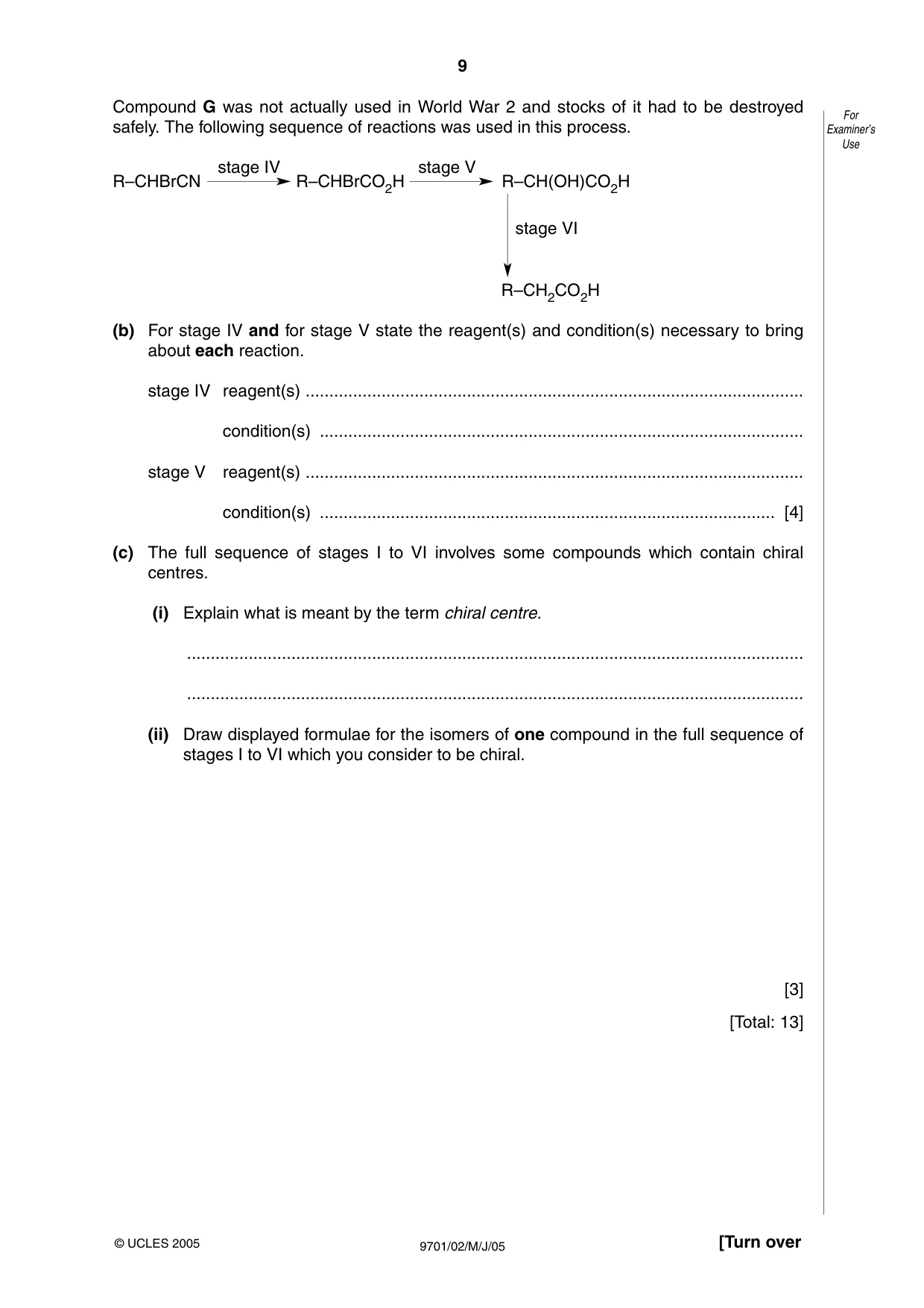 Cambridge A Level Chemistry 9701 2005 May/June Paper 2 · Variant 1 question paper, page 9 of 12