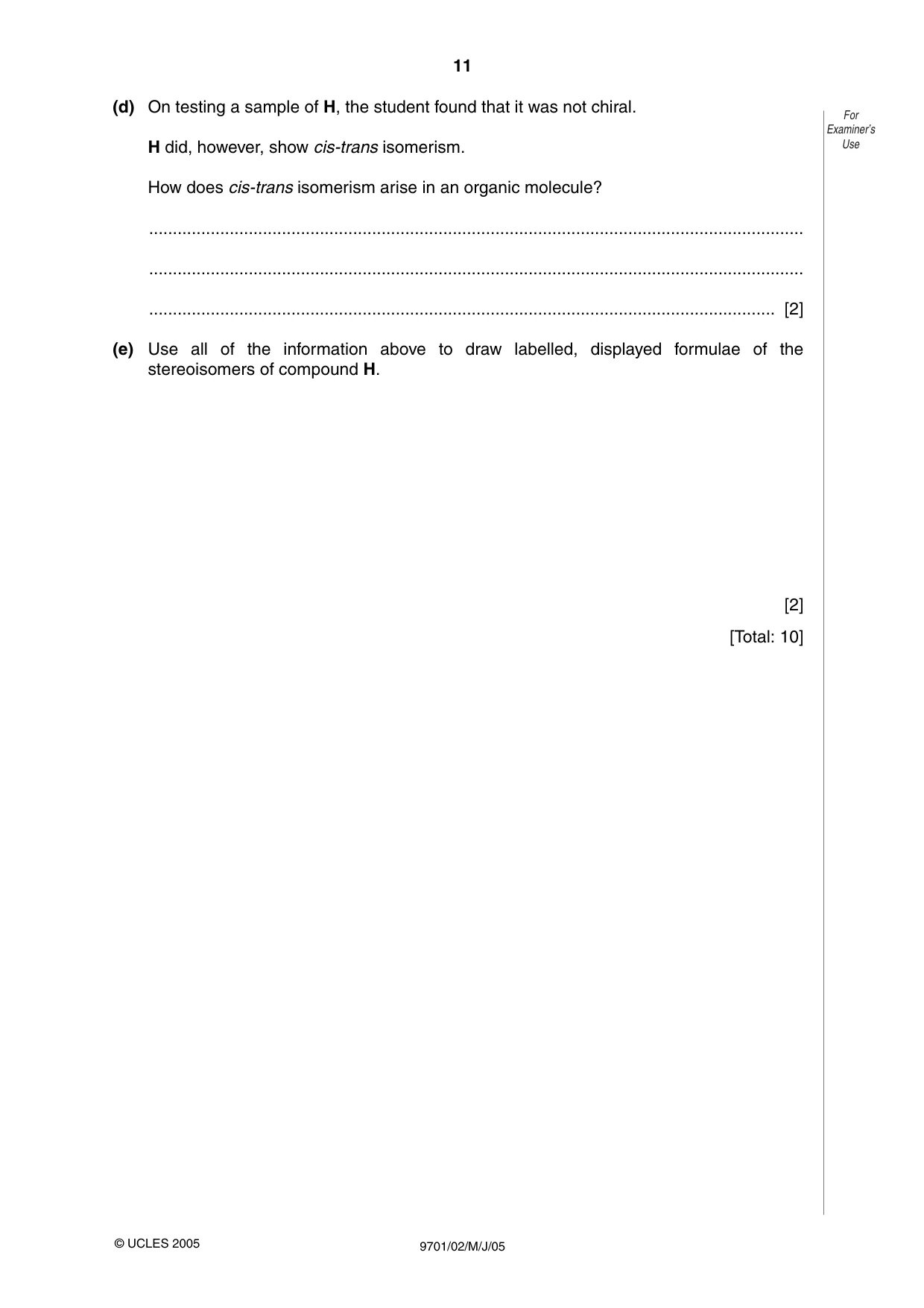 Cambridge A Level Chemistry 9701 2005 May/June Paper 2 · Variant 1 question paper, page 11 of 12