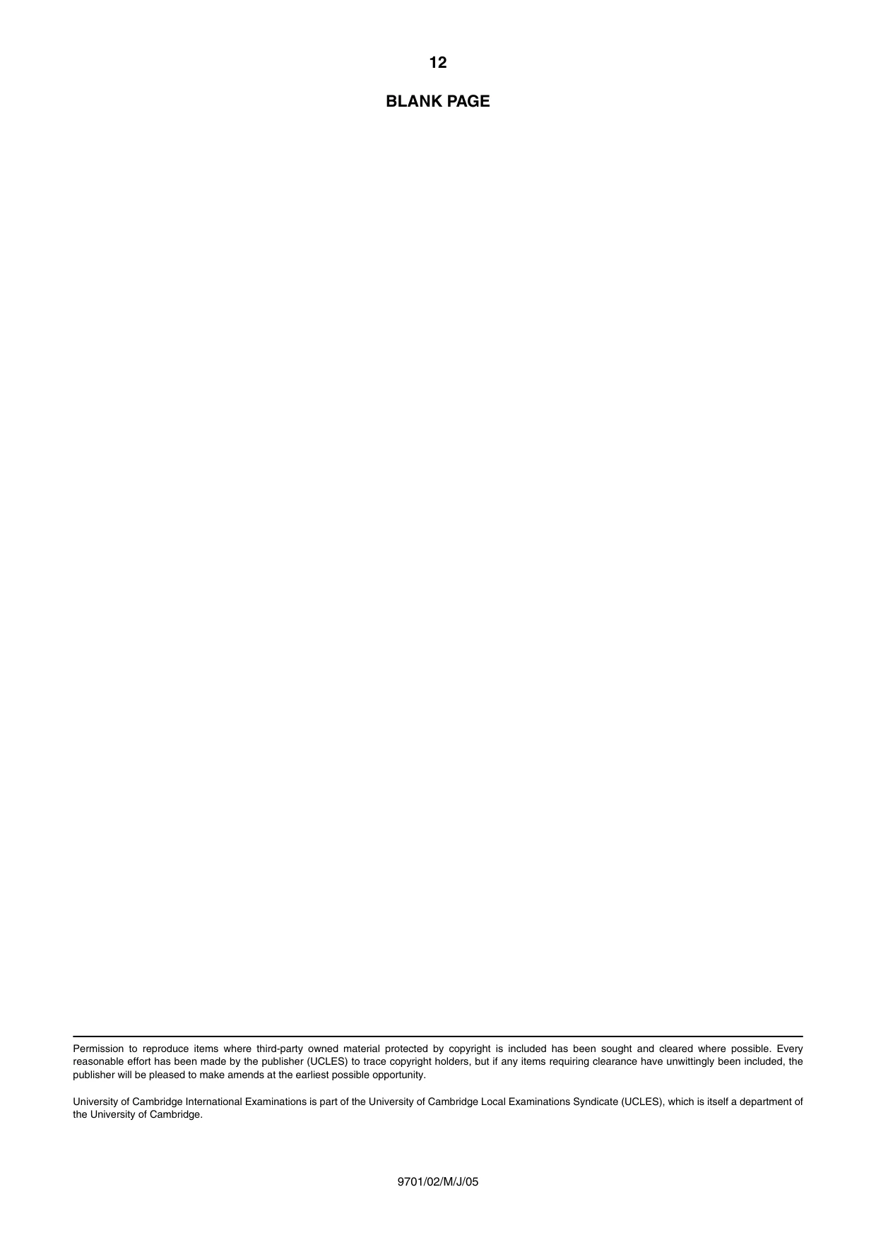 Cambridge A Level Chemistry 9701 2005 May/June Paper 2 · Variant 1 question paper, page 12 of 12