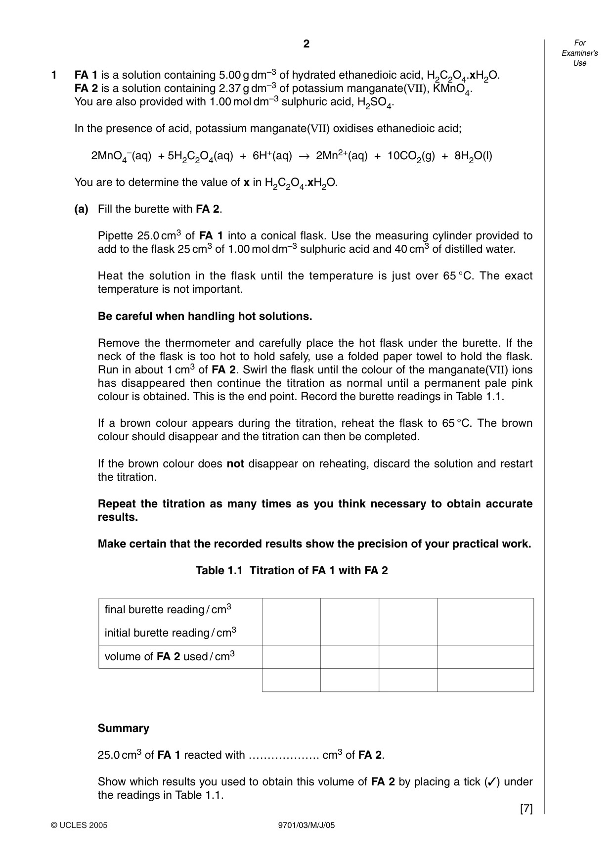 Cambridge A Level Chemistry 9701 2005 May/June Paper 3 · Variant 1 question paper, page 2 of 8