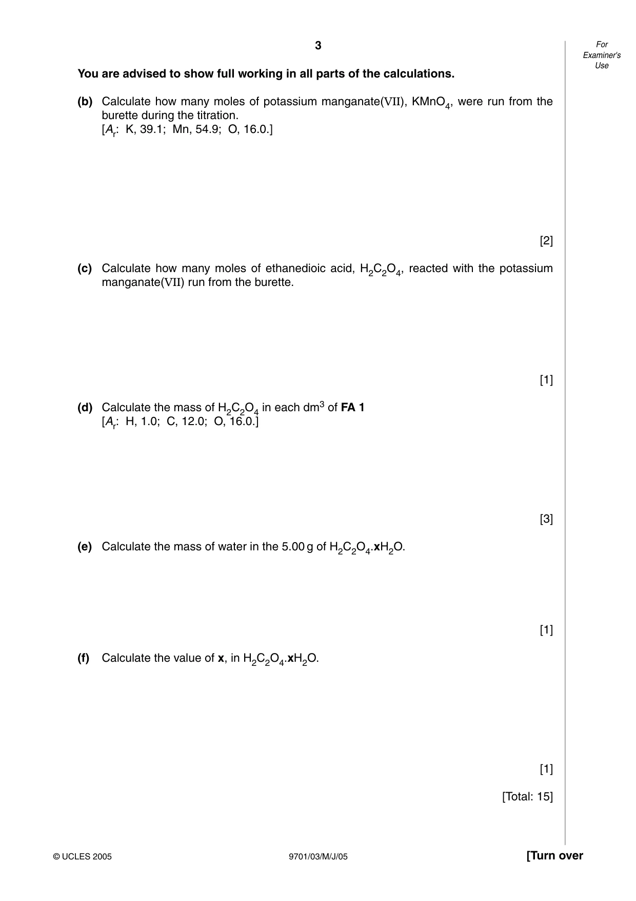 Cambridge A Level Chemistry 9701 2005 May/June Paper 3 · Variant 1 question paper, page 3 of 8