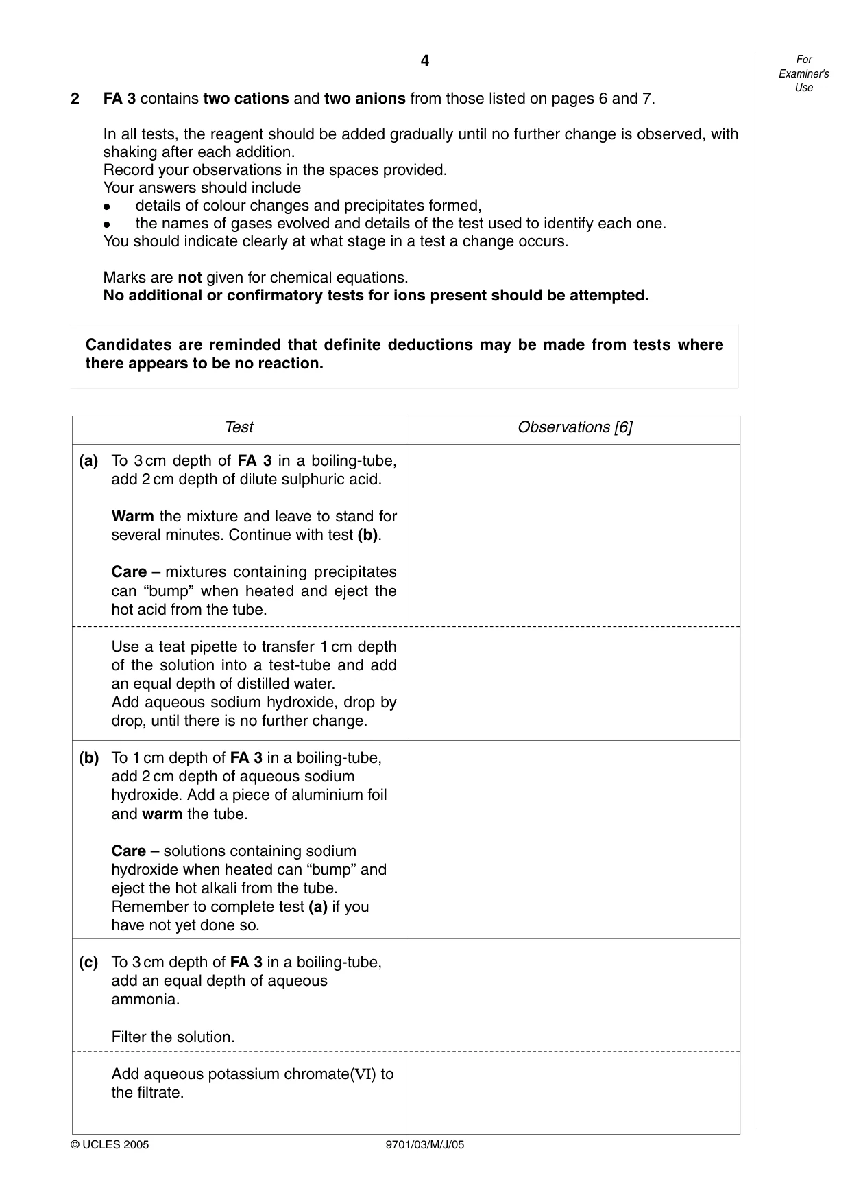 Cambridge A Level Chemistry 9701 2005 May/June Paper 3 · Variant 1 question paper, page 4 of 8