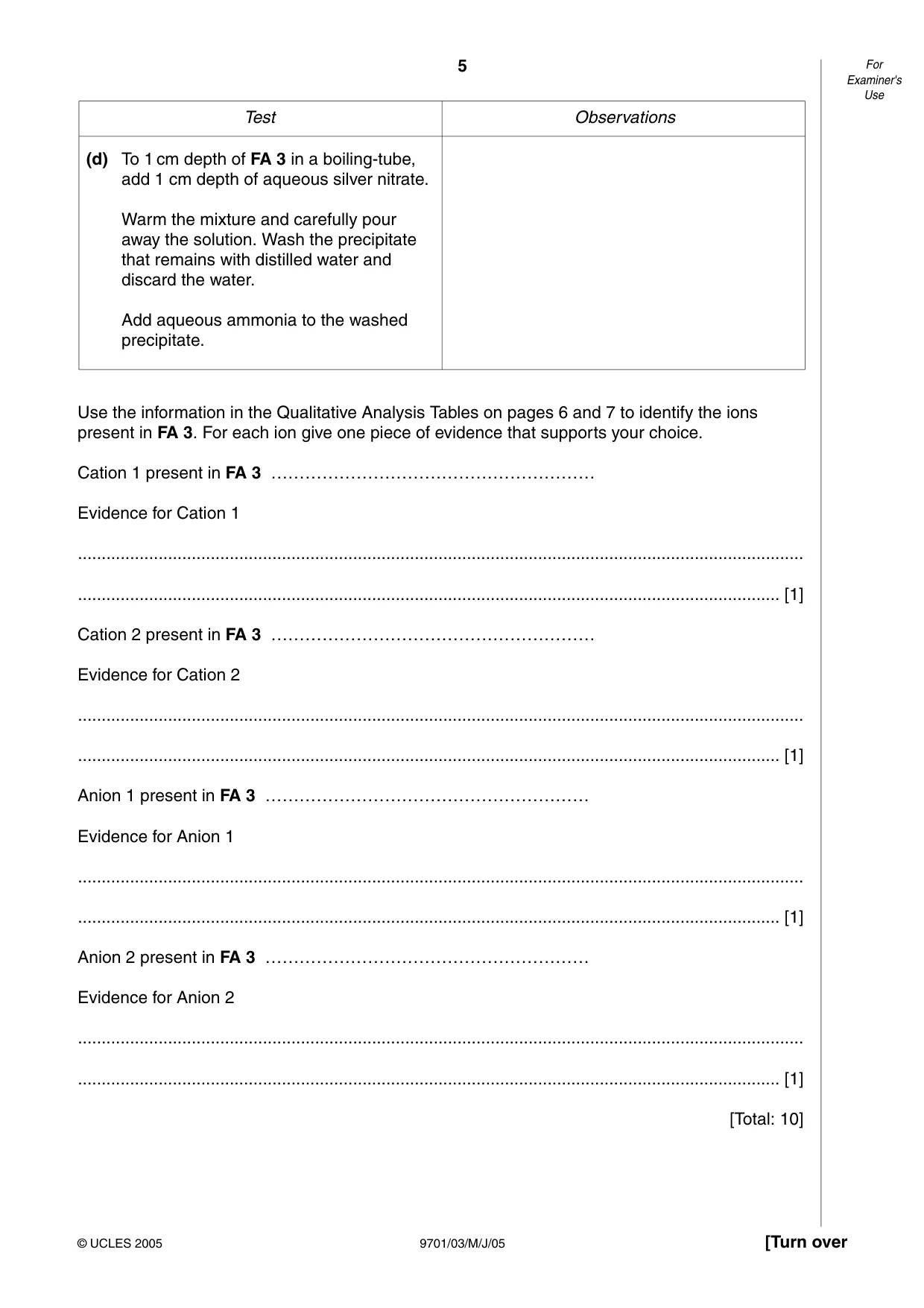 Cambridge A Level Chemistry 9701 2005 May/June Paper 3 · Variant 1 question paper, page 5 of 8