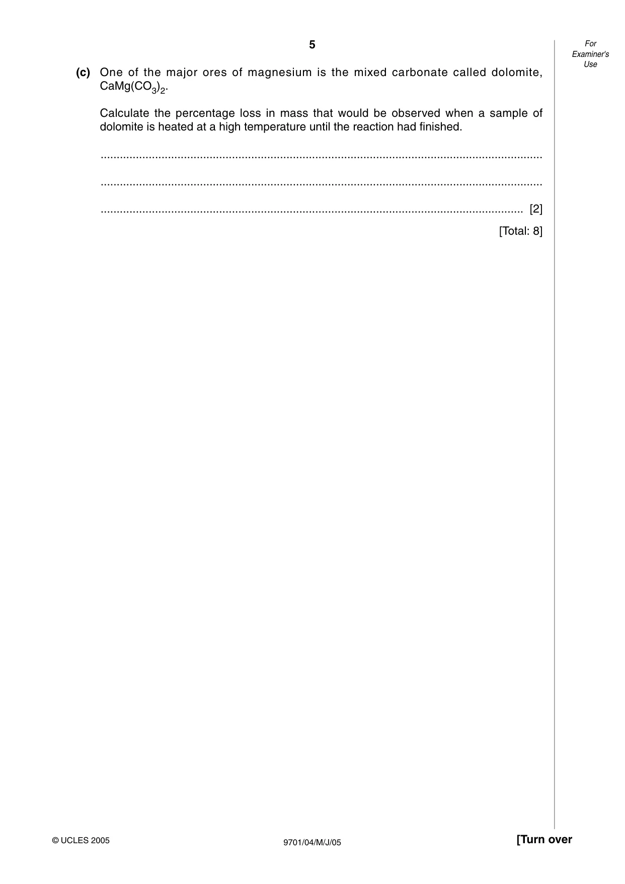 Cambridge A Level Chemistry 9701 2005 May/June Paper 4 · Variant 1 question paper, page 5 of 12