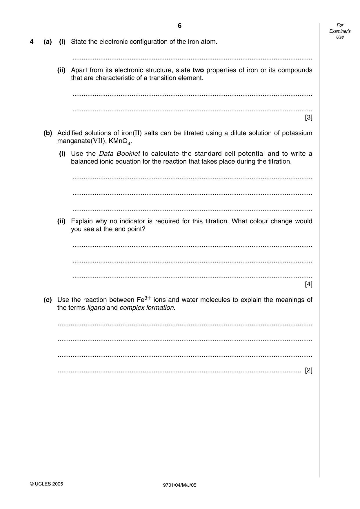 Cambridge A Level Chemistry 9701 2005 May/June Paper 4 · Variant 1 question paper, page 6 of 12