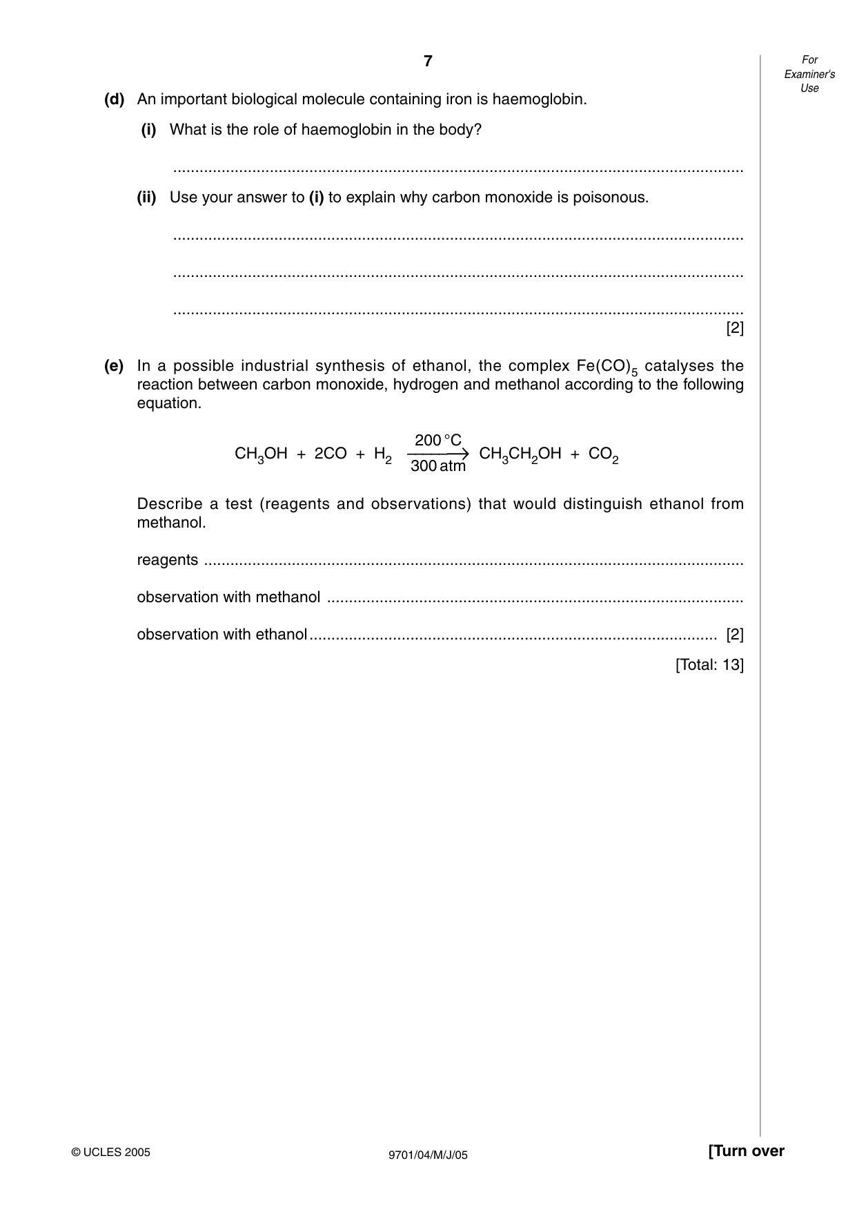 Cambridge A Level Chemistry 9701 2005 May/June Paper 4 · Variant 1 question paper, page 7 of 12