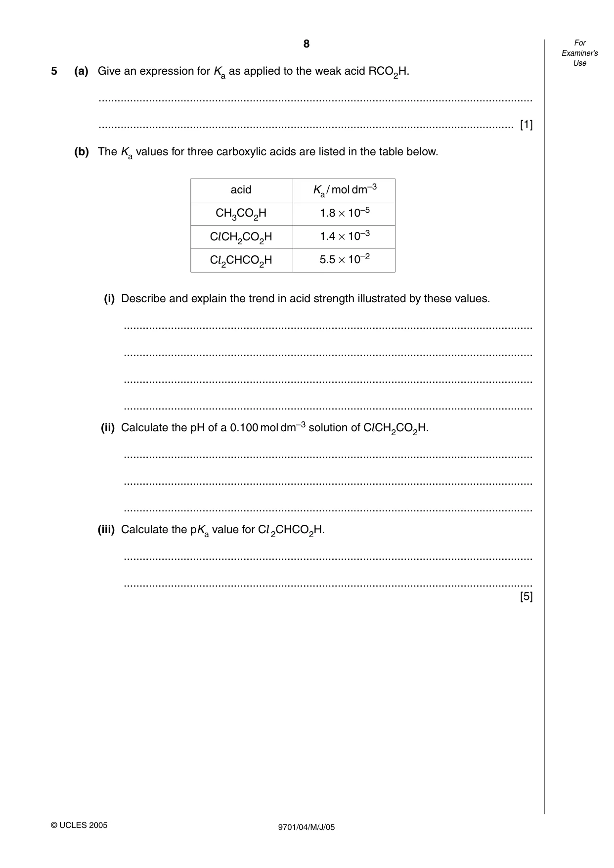 Cambridge A Level Chemistry 9701 2005 May/June Paper 4 · Variant 1 question paper, page 8 of 12