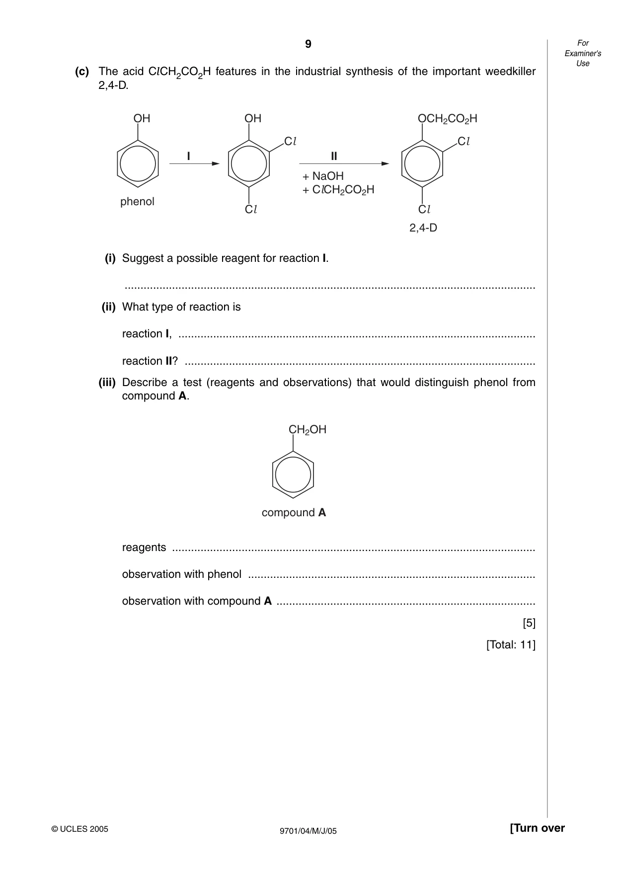 Cambridge A Level Chemistry 9701 2005 May/June Paper 4 · Variant 1 question paper, page 9 of 12
