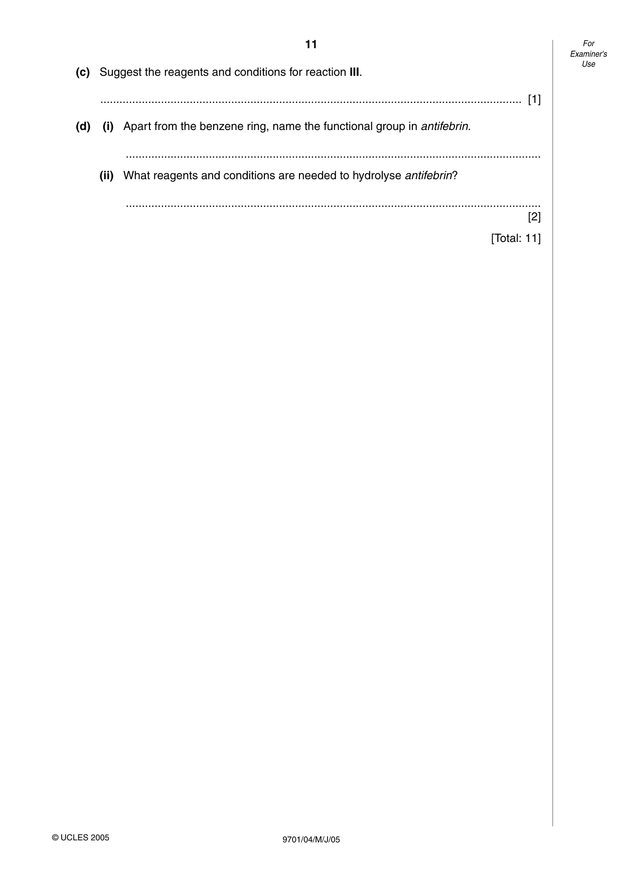 Cambridge A Level Chemistry 9701 2005 May/June Paper 4 · Variant 1 question paper, page 11 of 12