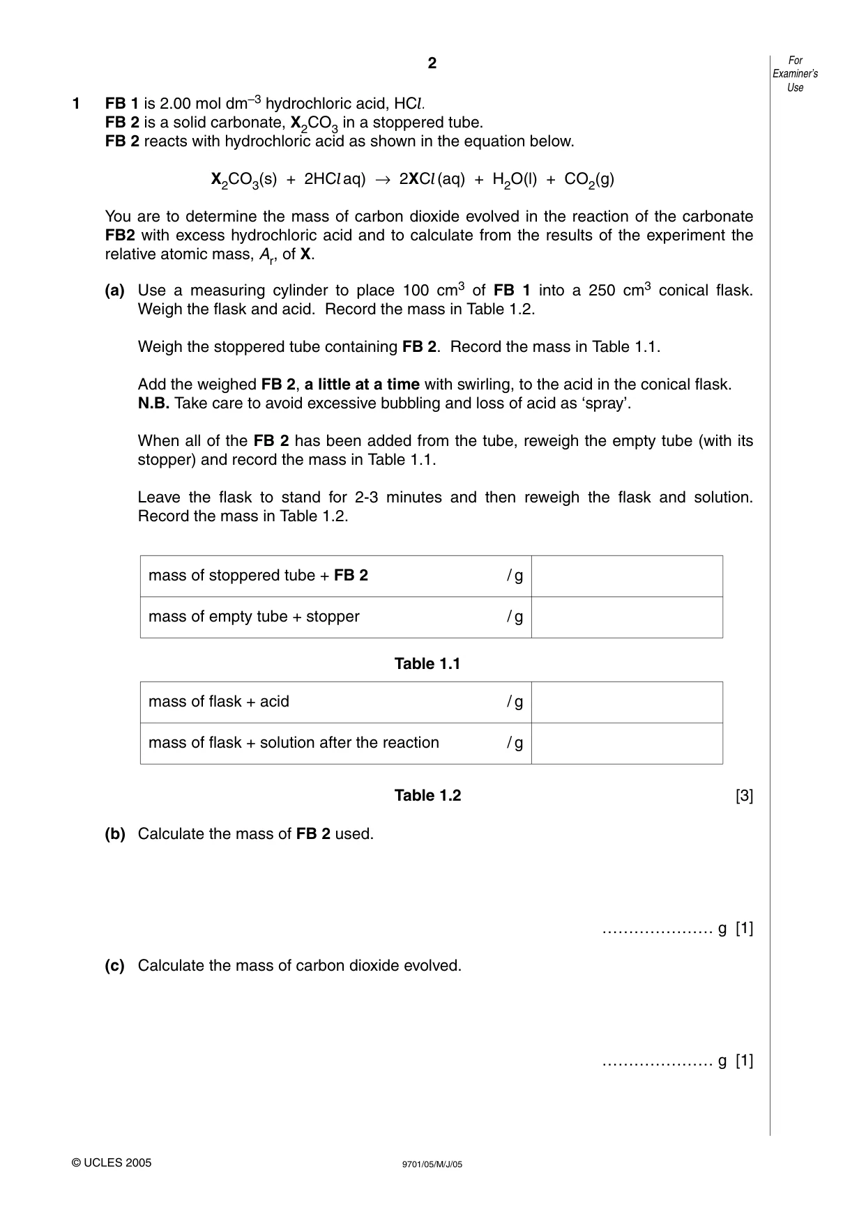 Cambridge A Level Chemistry 9701 2005 May/June Paper 5 · Variant 1 question paper, page 2 of 12