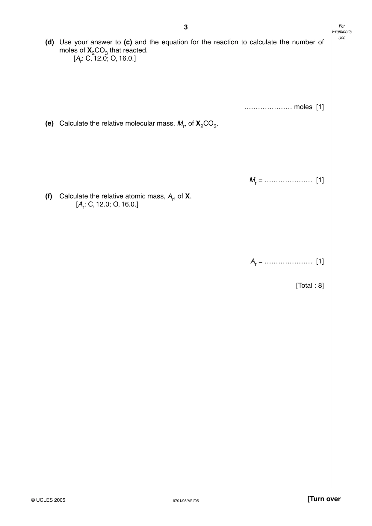 Cambridge A Level Chemistry 9701 2005 May/June Paper 5 · Variant 1 question paper, page 3 of 12