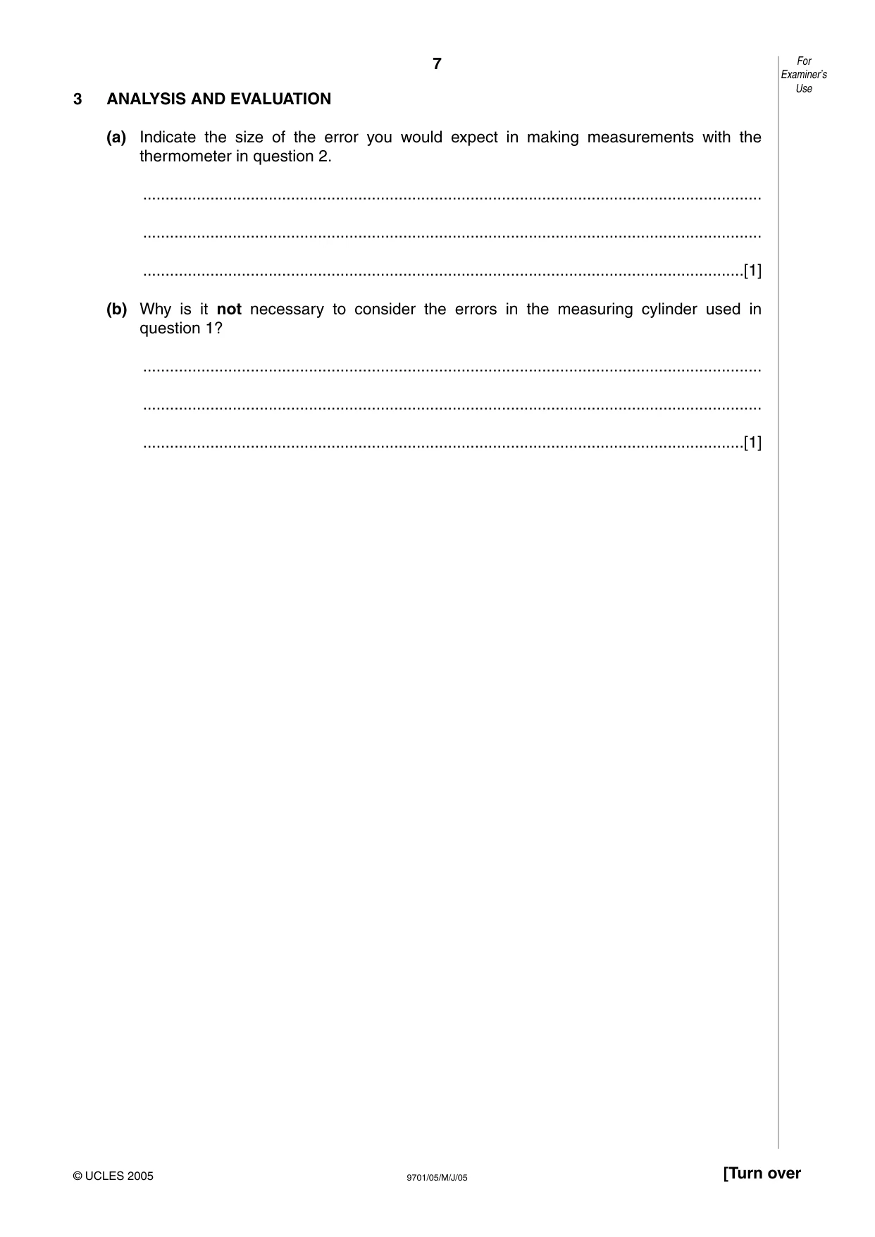 Cambridge A Level Chemistry 9701 2005 May/June Paper 5 · Variant 1 question paper, page 7 of 12