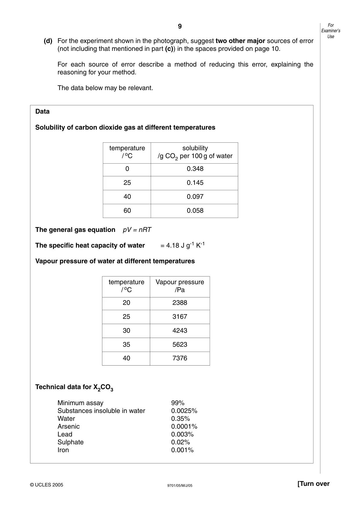 Cambridge A Level Chemistry 9701 2005 May/June Paper 5 · Variant 1 question paper, page 9 of 12