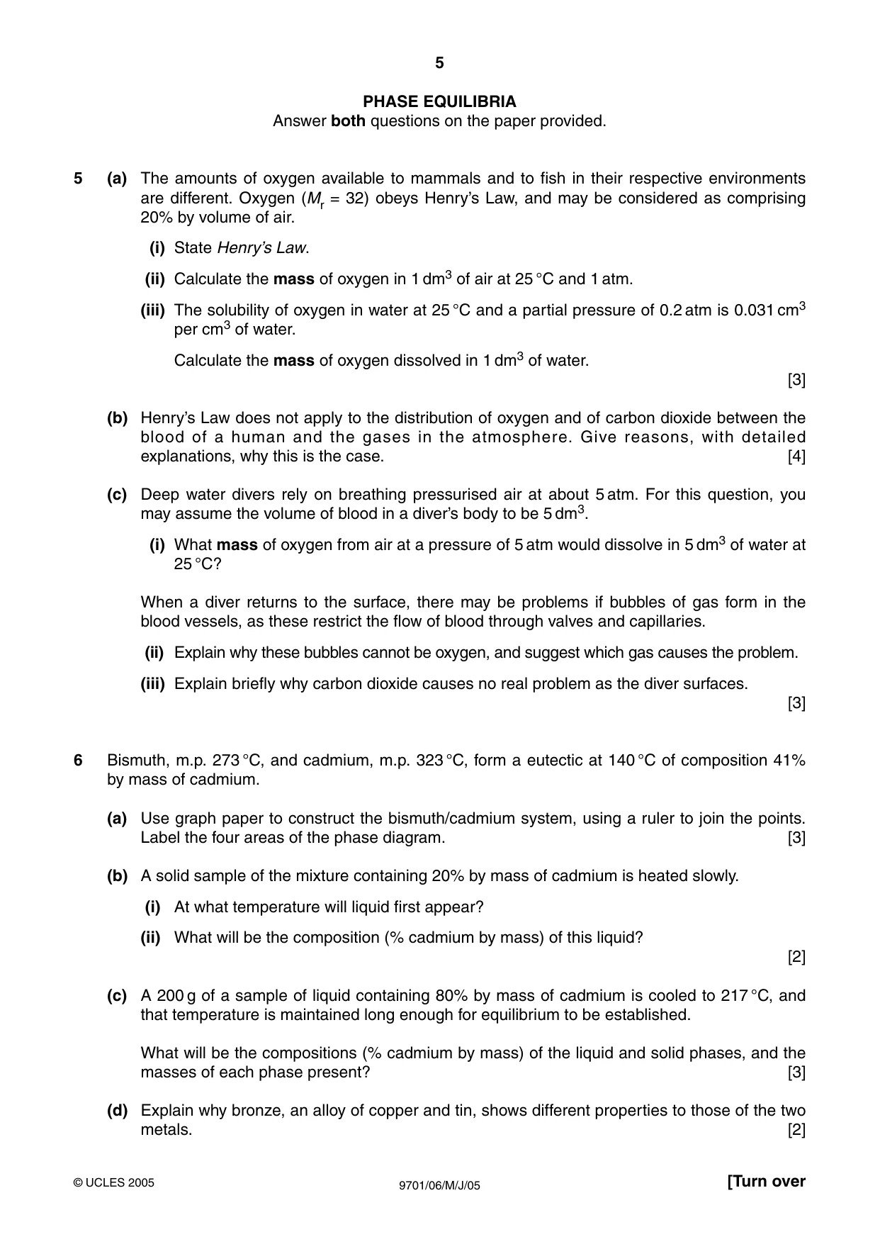 Cambridge A Level Chemistry 9701 2005 May/June Paper 6 · Variant 1 question paper, page 5 of 8