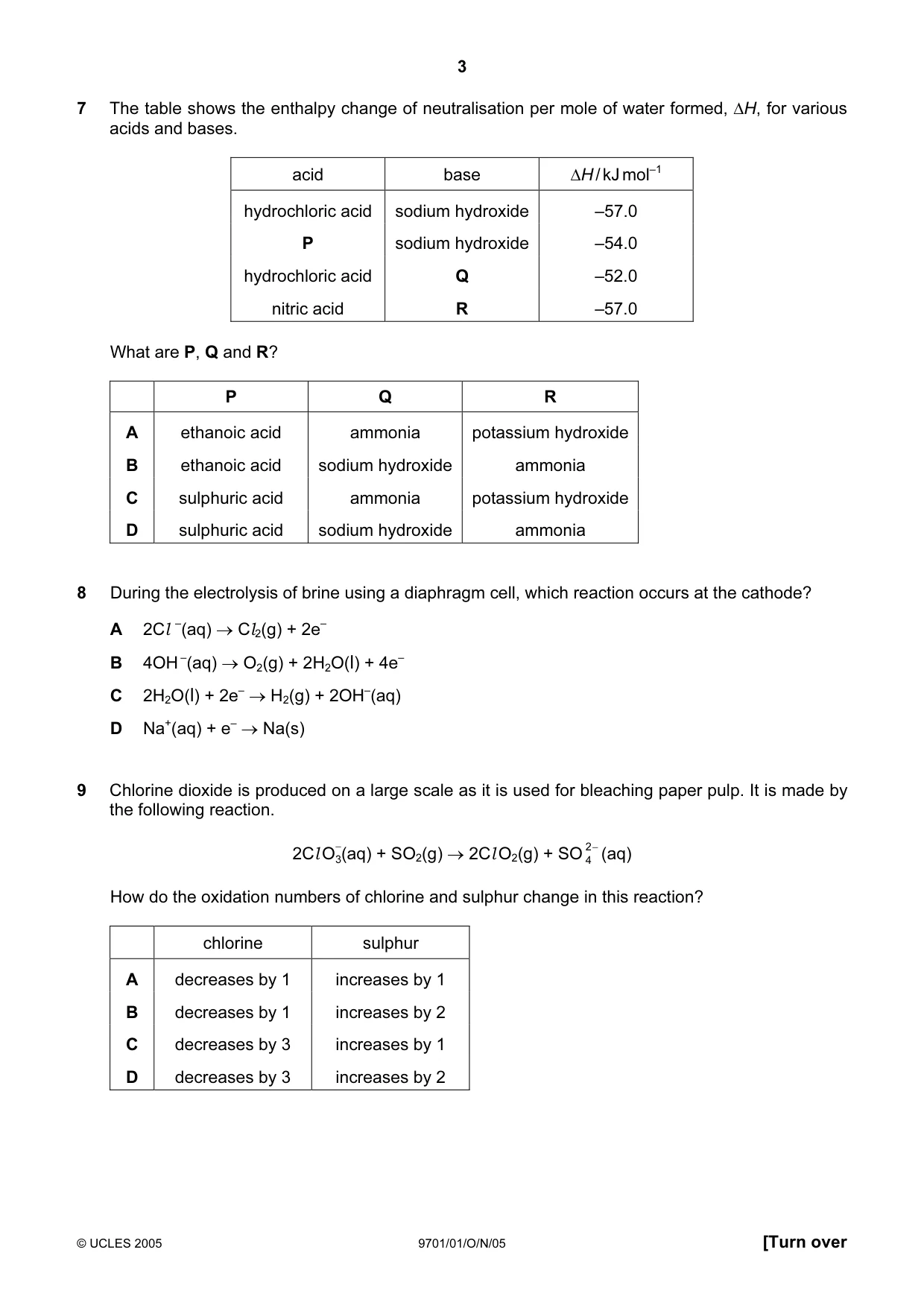 Cambridge A Level Chemistry 9701 2005 Oct/Nov Paper 1 · Variant 1 question paper, page 3 of 16