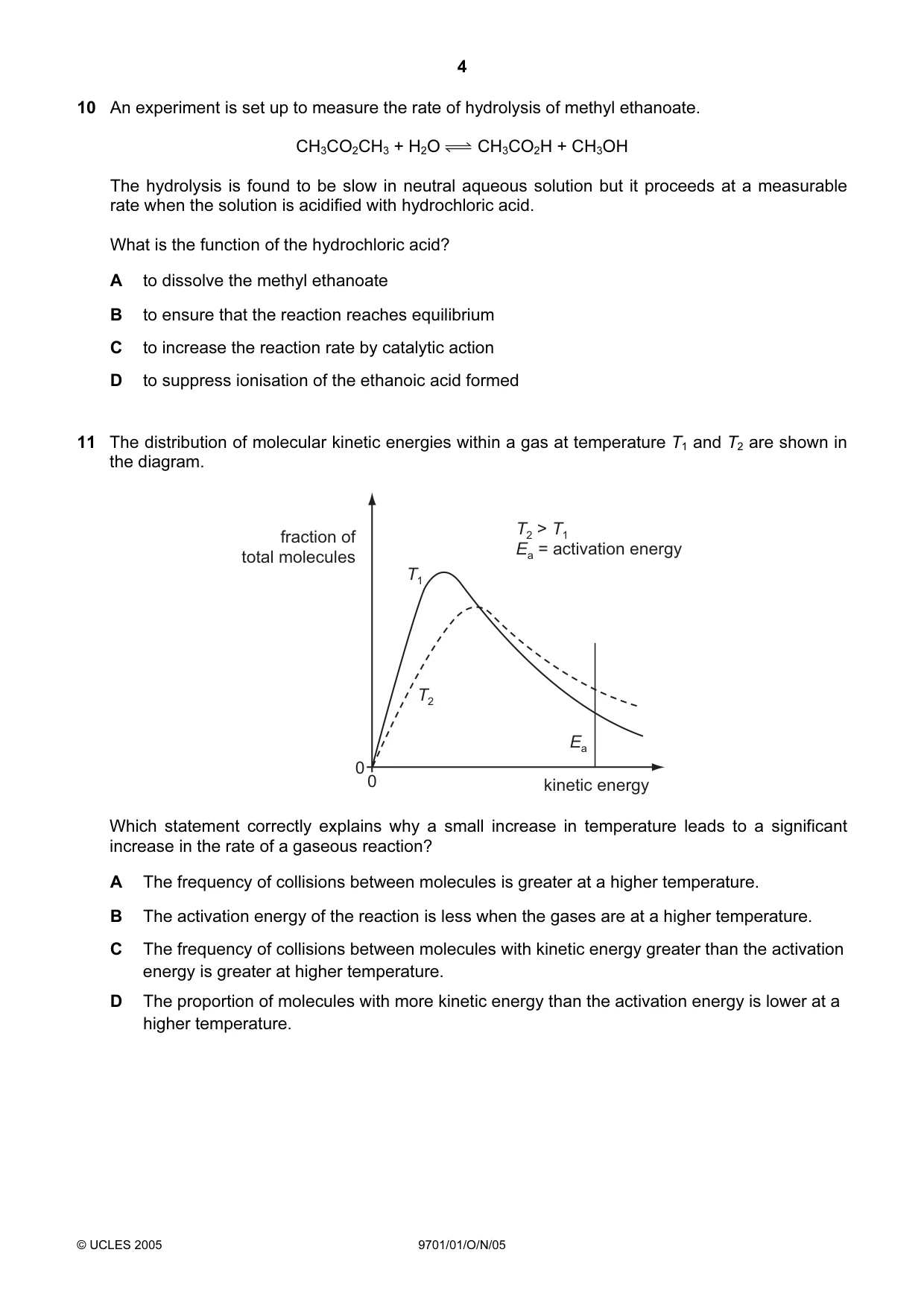 Cambridge A Level Chemistry 9701 2005 Oct/Nov Paper 1 · Variant 1 question paper, page 4 of 16