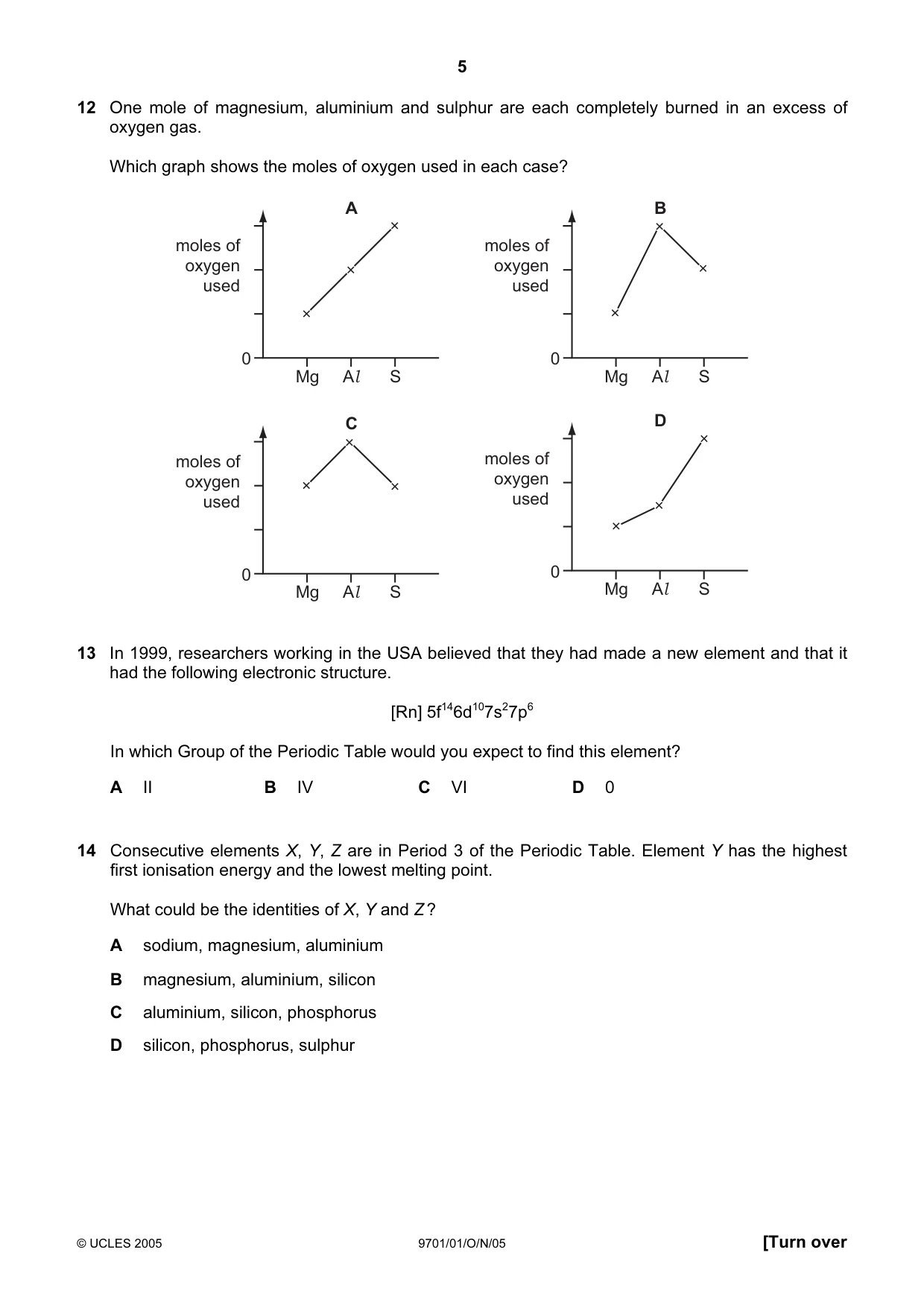 Cambridge A Level Chemistry 9701 2005 Oct/Nov Paper 1 · Variant 1 question paper, page 5 of 16
