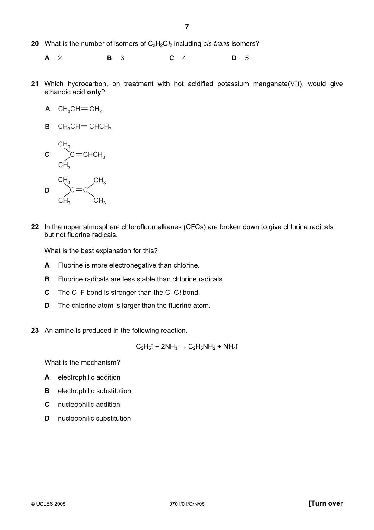 Cambridge A Level Chemistry 9701 2005 Oct/Nov Paper 1 · Variant 1 question paper, page 7 of 16